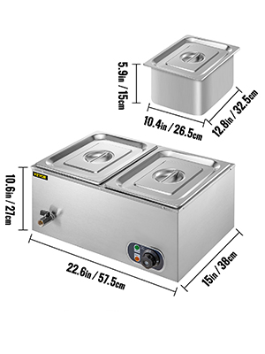 Valgus 19 qt 2 Sections Commercial Food Warmer Stainless Steel Electric Bain Marie Buffet Countertop Steamer with Lids, Steam Table Food Warmers for