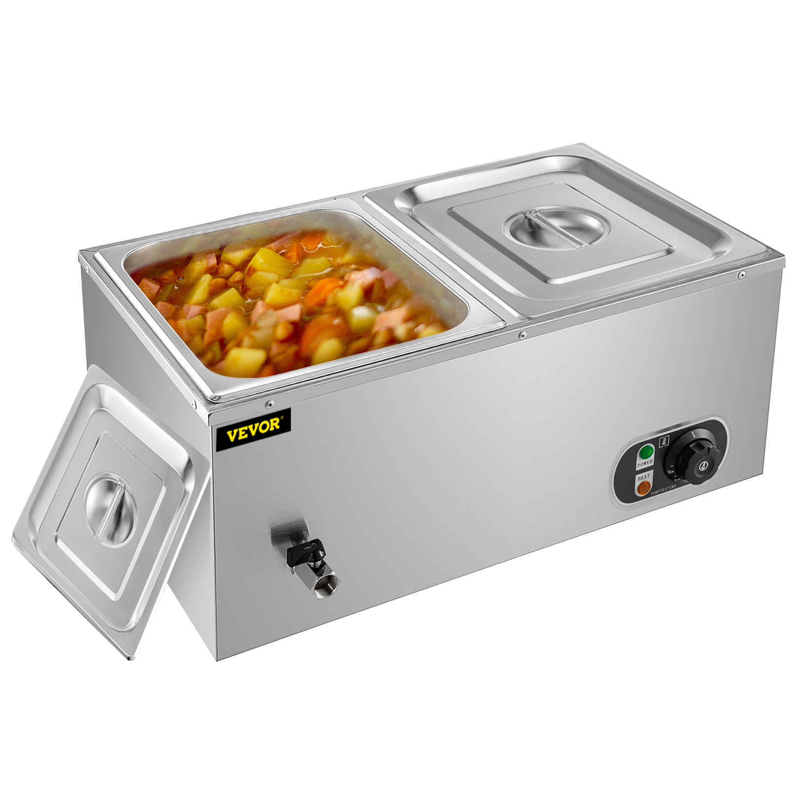 Food Warmer Bain Marie Steam Table Steamer Wet Heat 3-pan Heavy Gauge Pans 850w 