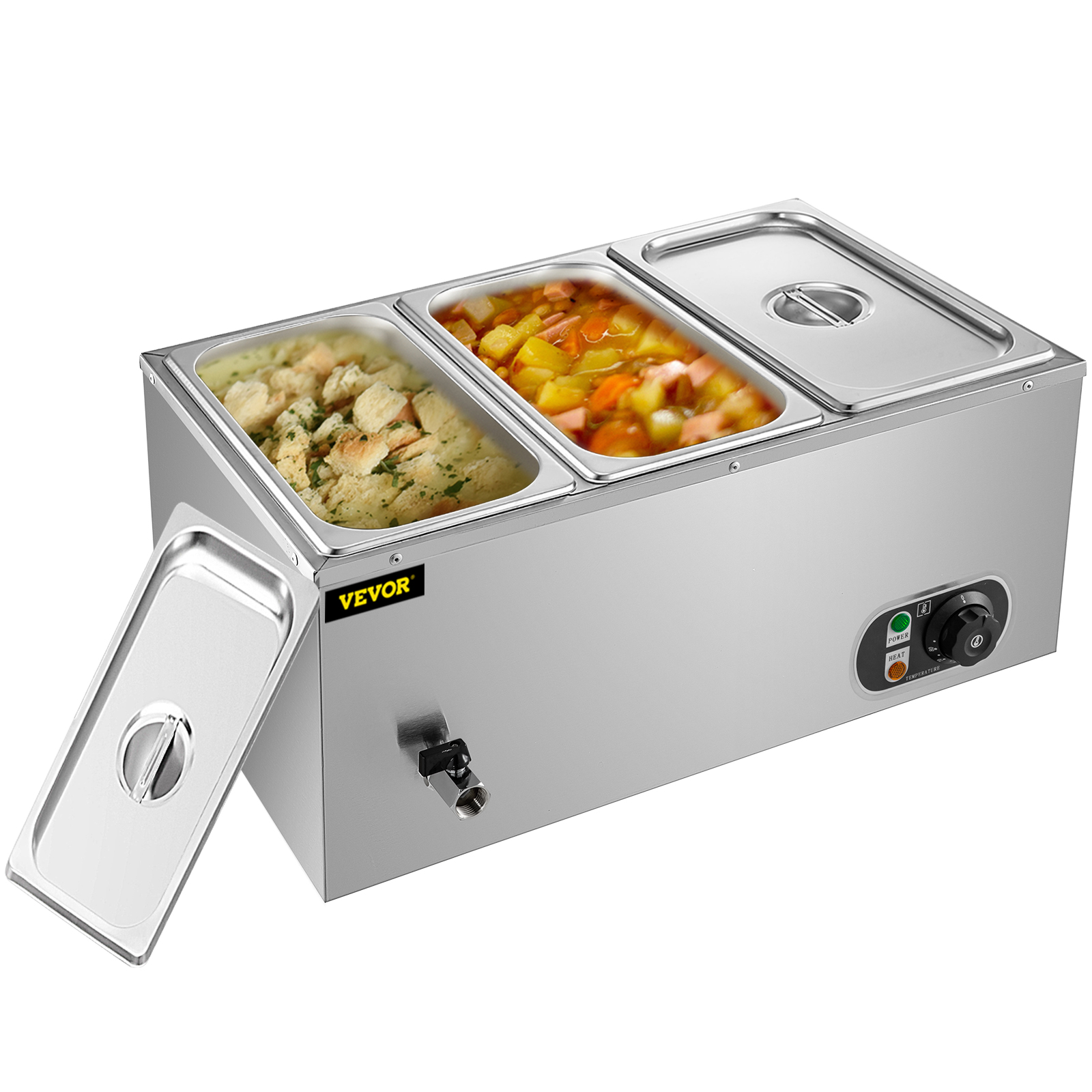 VEVOR VEVOR Commercial Food Warmer 3-Pan 850W Electric Countertop Steam  Table 15cm/6inch Deep Stainless Steel Bain Marie Buffet Food Warmer Large  Capacity Quart/Pan for Catering and Restaurants VEVOR EU