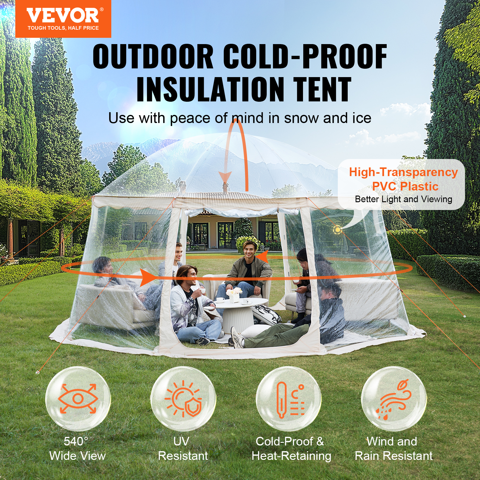 VEVOR Bubble Tent Pop-Up Weatherproof 50"x50"/72"x72"/10'x10'/12'x12'/15'x15'