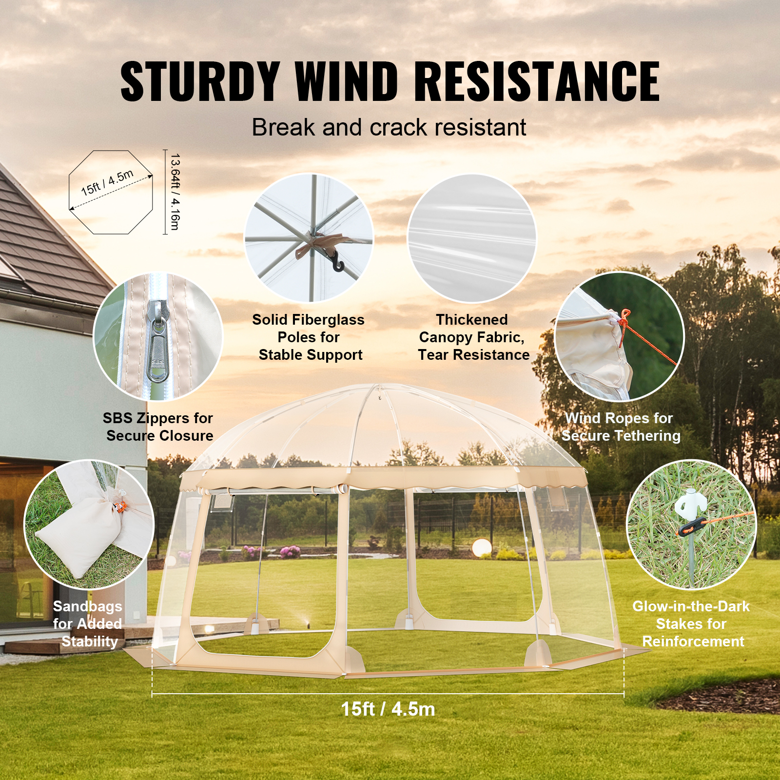 VEVOR Bubble Tent Pop-Up Weatherproof 50"x50"/72"x72"/10'x10'/12'x12'/15'x15'