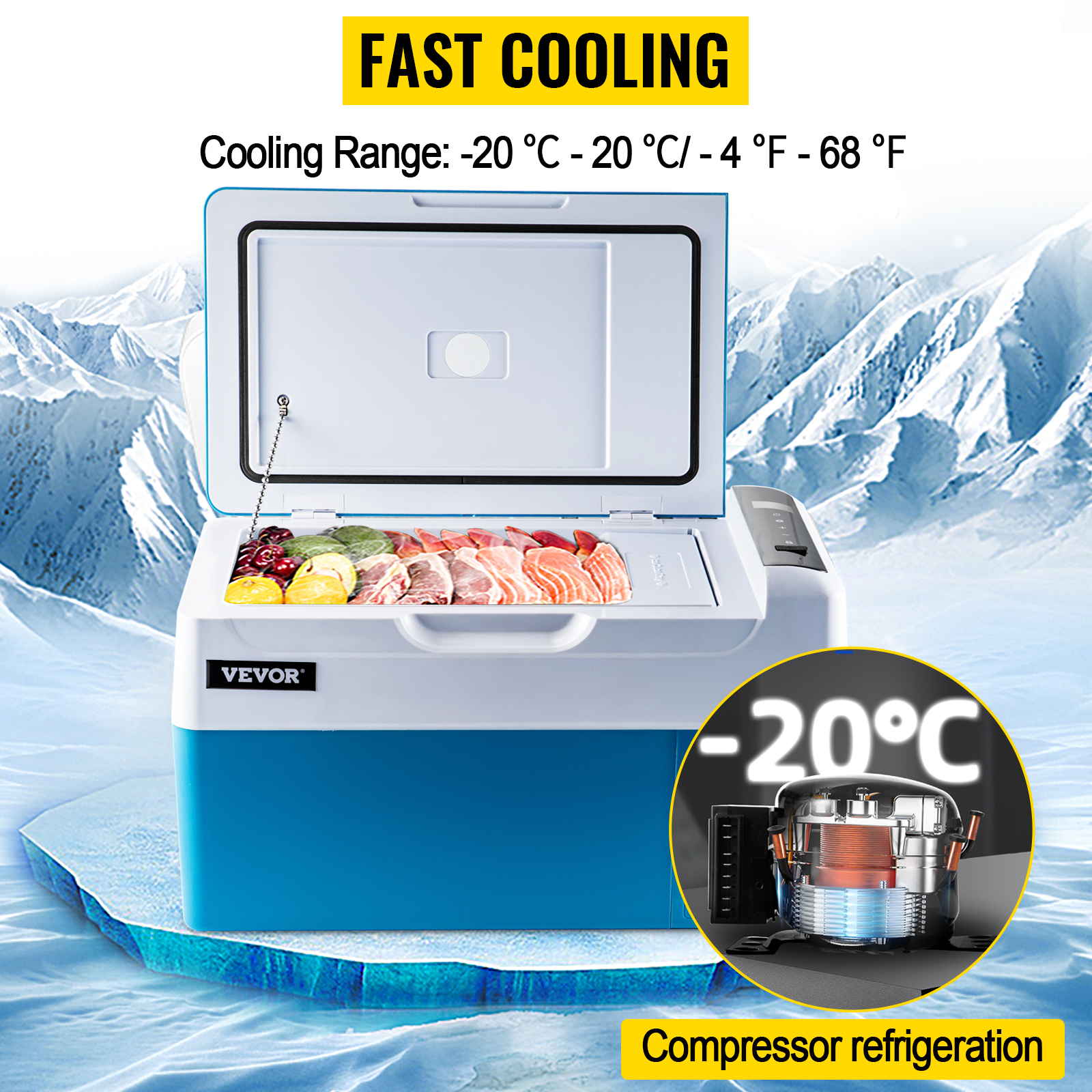 VEVOR 20L 22L 35L 45L 55L Car Refrigerator Mini Fridge Freezer