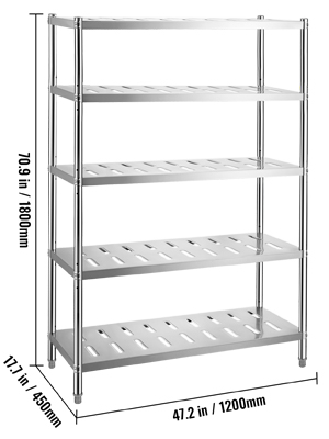 Storage Shelving Unit, Stainless Steel, 5 Tiers