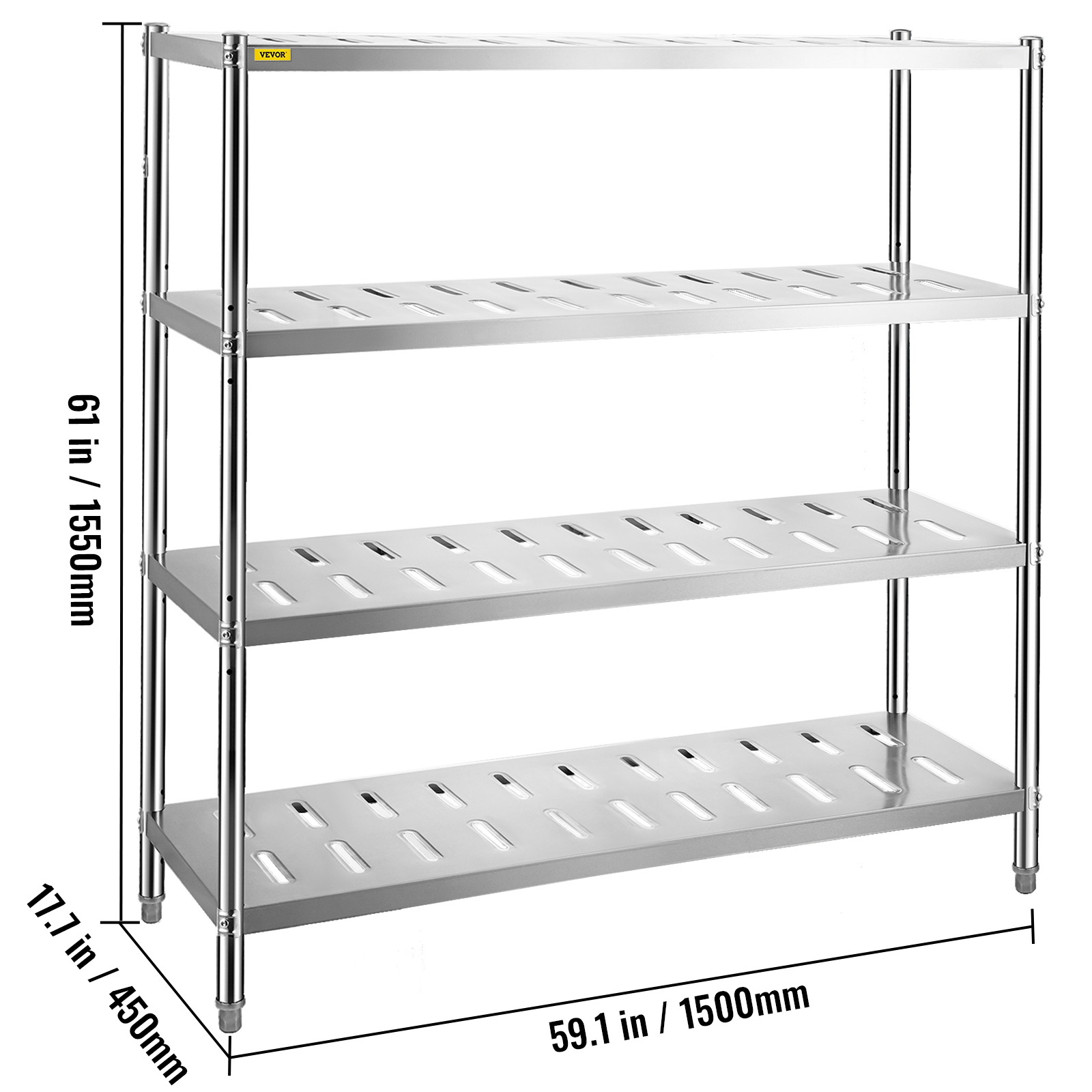 VEVOR Kitchen Shelves Shelf Rack Stainless Steel Shelving Organizer Units 48*72 inch