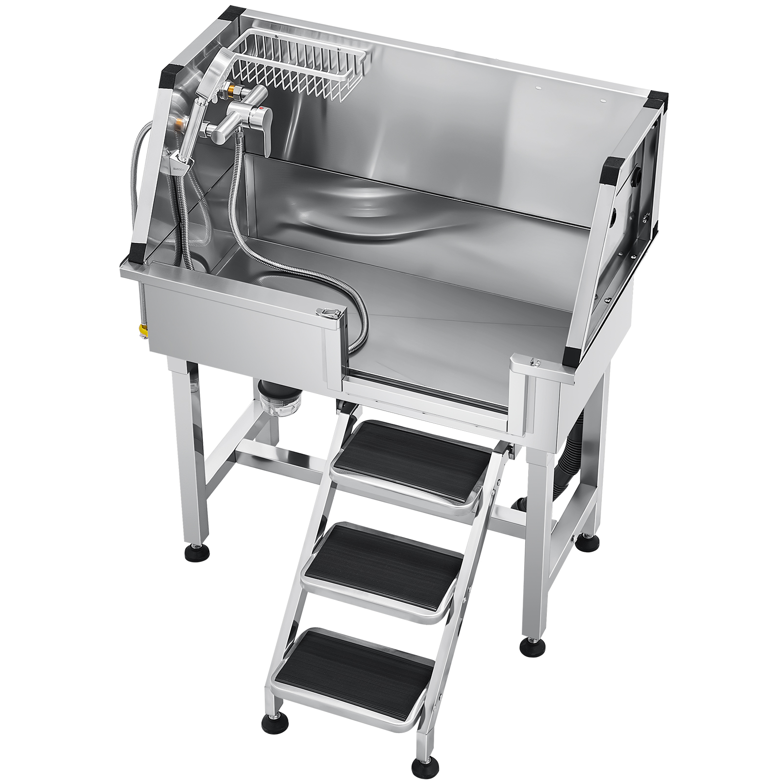 Uimoso 34"/38"/50"/61"/62" Pet Dog Grooming Tub w/ Stair & Ramp Stainless Steel