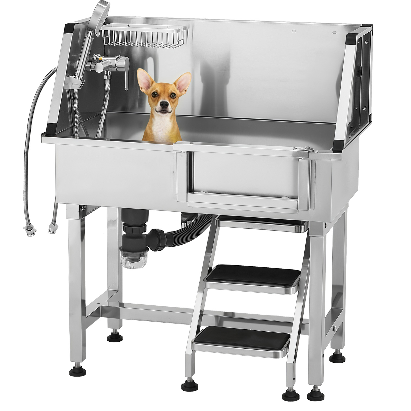 Uimoso 34"/38"/50"/61"/62" Pet Dog Grooming Tub w/ Stair & Ramp Stainless Steel