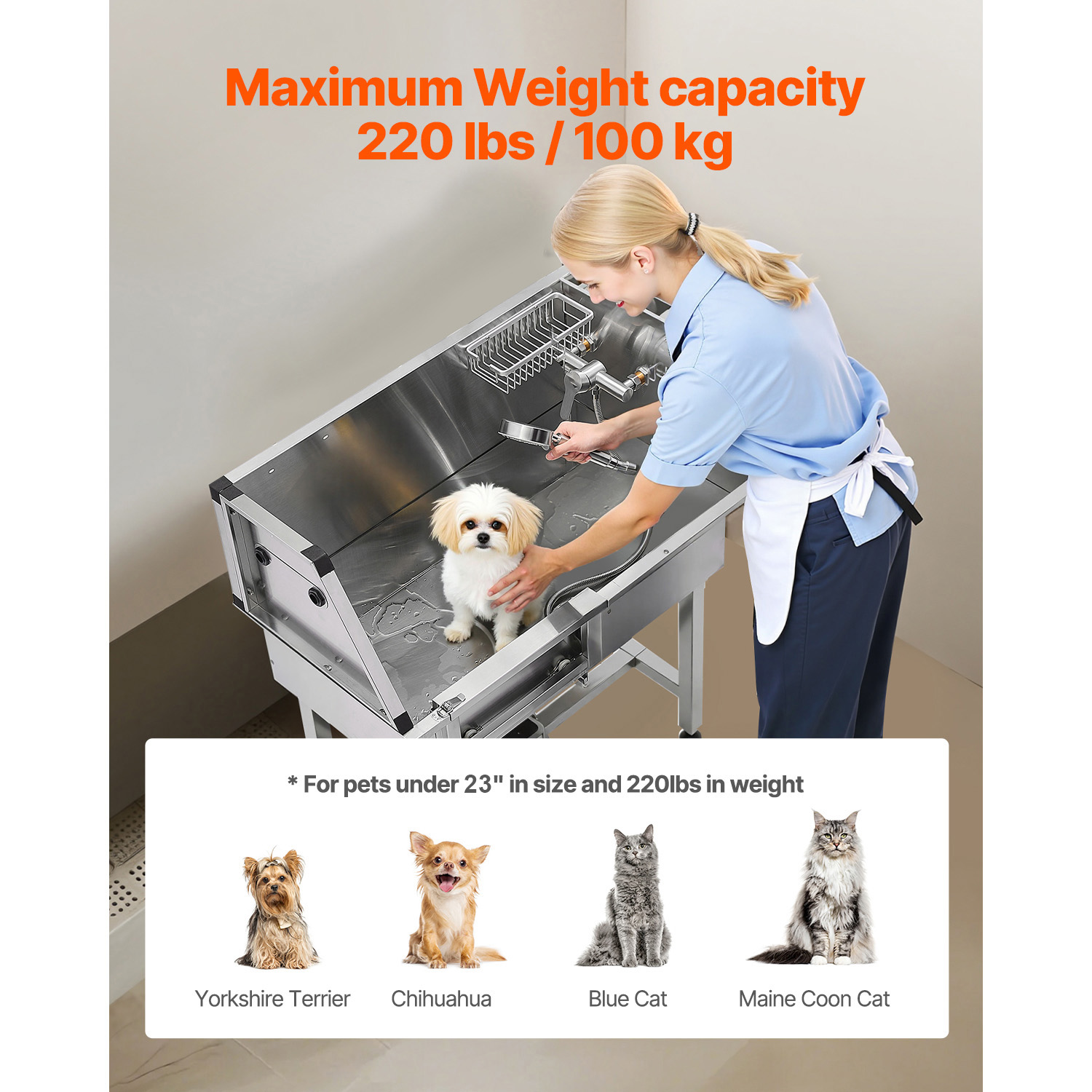 Uimoso 34"/38"/50"/61"/62" Pet Dog Grooming Tub w/ Stair & Ramp Stainless Steel
