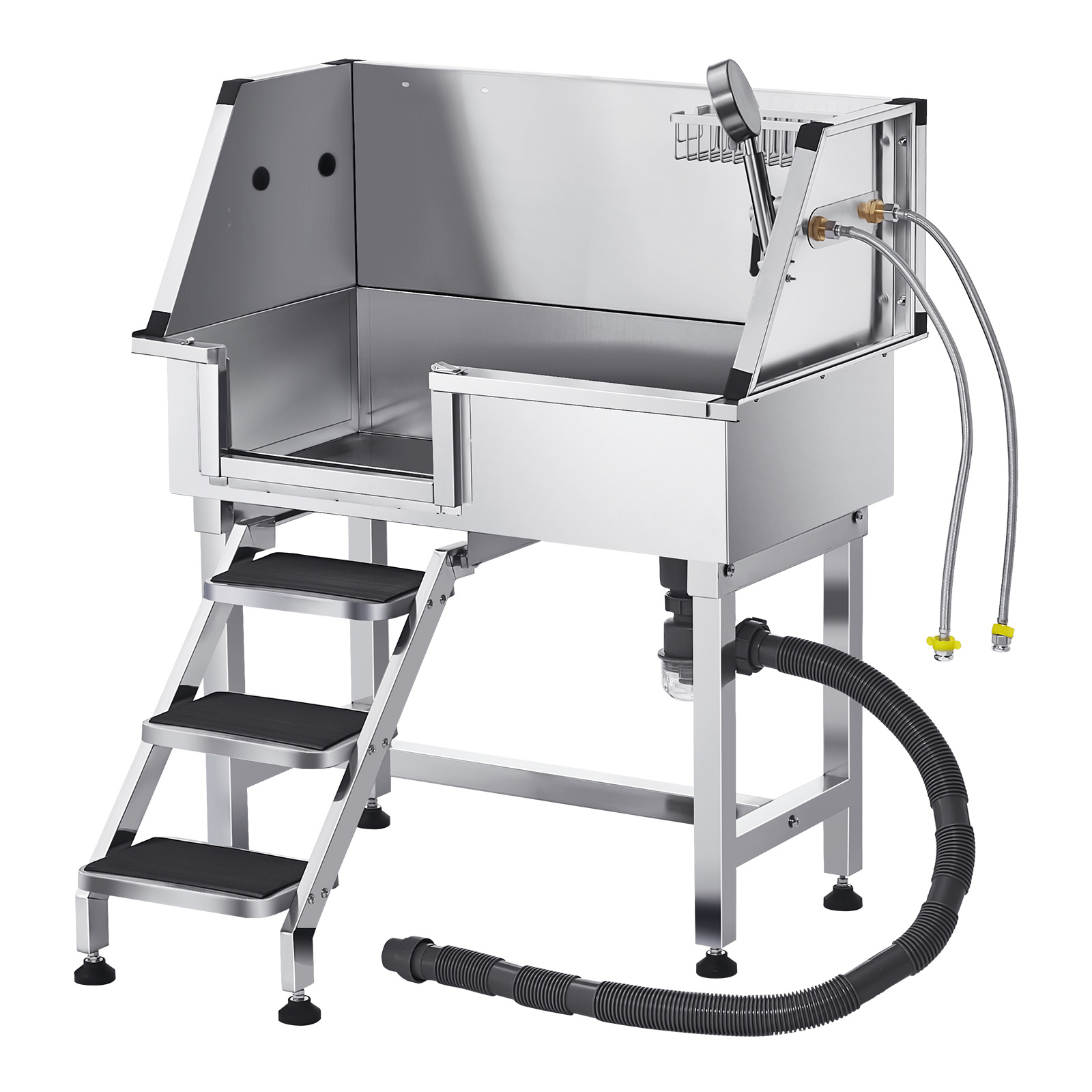 Uimoso 34"/38"/50"/61"/62" Pet Dog Grooming Tub w/ Stair & Ramp Stainless Steel