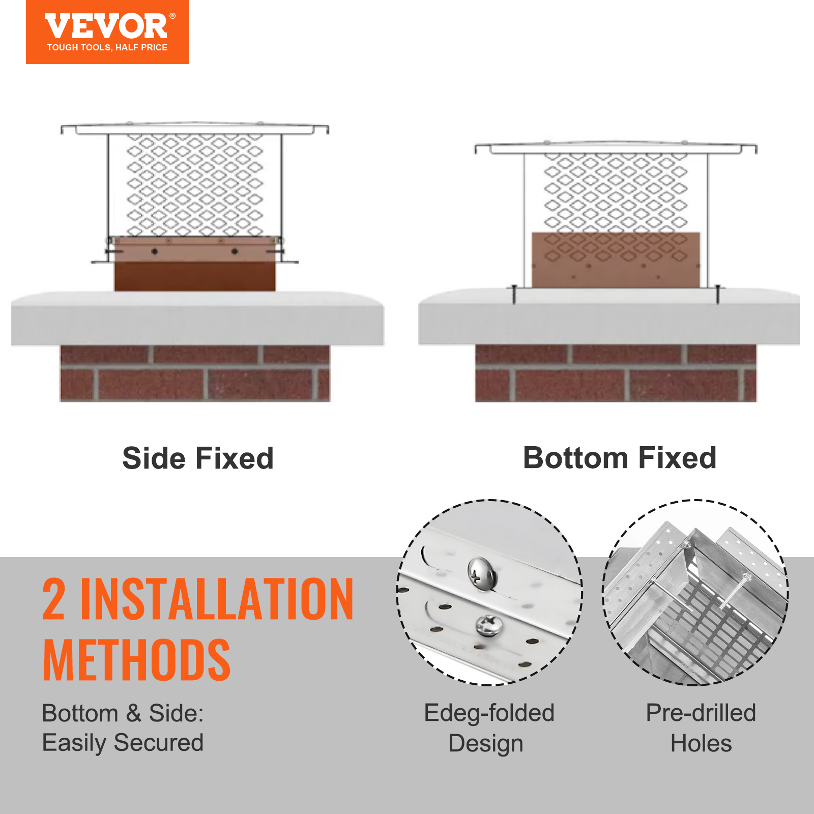 VEVOR Chimney Cap 9x9/12x12/13x9/17x17in 304Stainless Steel Fireplace Flue Caps