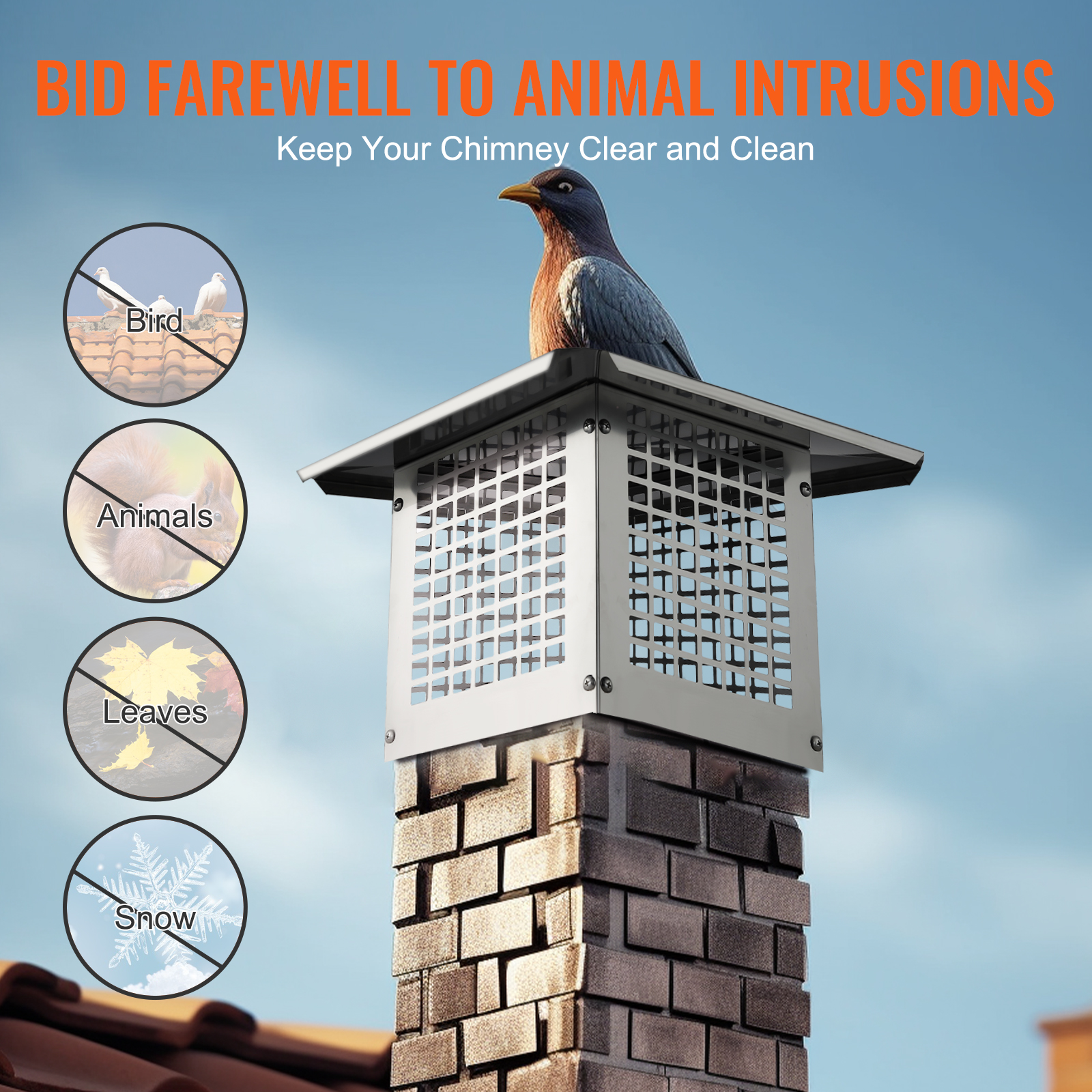 VEVOR Chimney Cap 9x9/12x12/13x9/17x17in 304Stainless Steel Fireplace Flue Caps