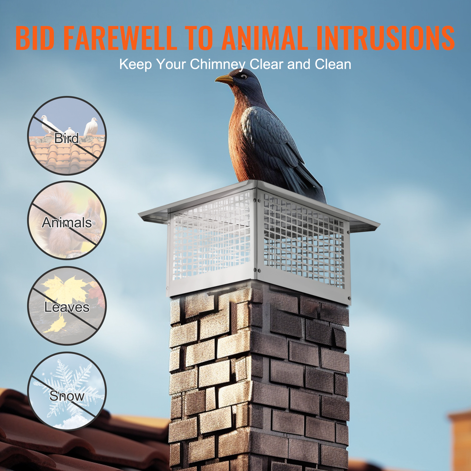 VEVOR Chimney Cap 9x9/12x12/13x9/17x17in 304Stainless Steel Fireplace Flue Caps