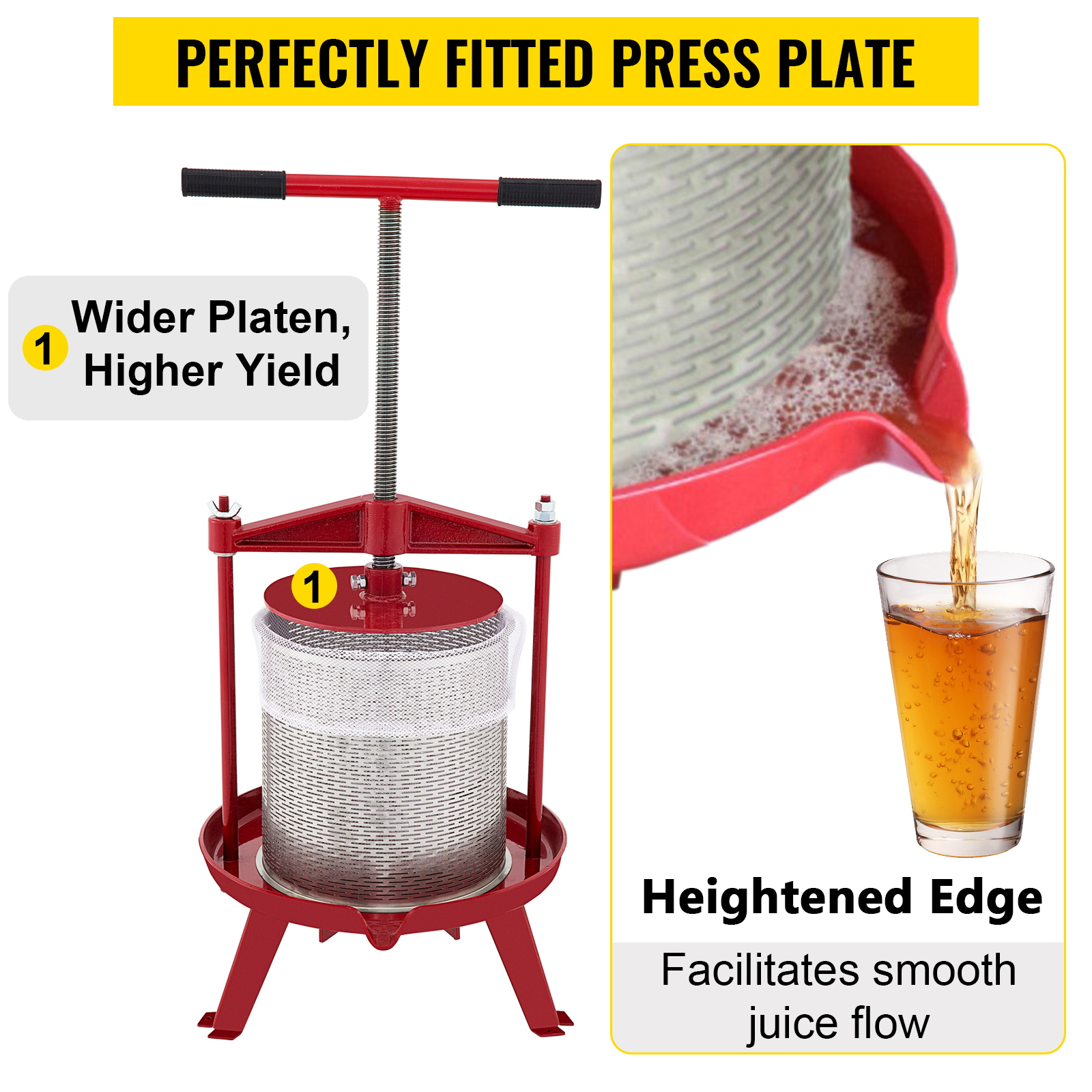 VEVOR Fruit Wine Press 0.9 Gal. Cheese Vegetable Tincture Press with  T-Handle and 0.1 in. Thick Plate for Juicing, Red ZZJDGNYZJ3LRD0001V0 - The  Home Depot