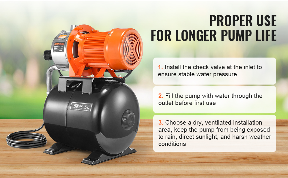 VEVOR 1.6 HP Shallow Well Pump with Pressure Tank 1320 GPH NSF