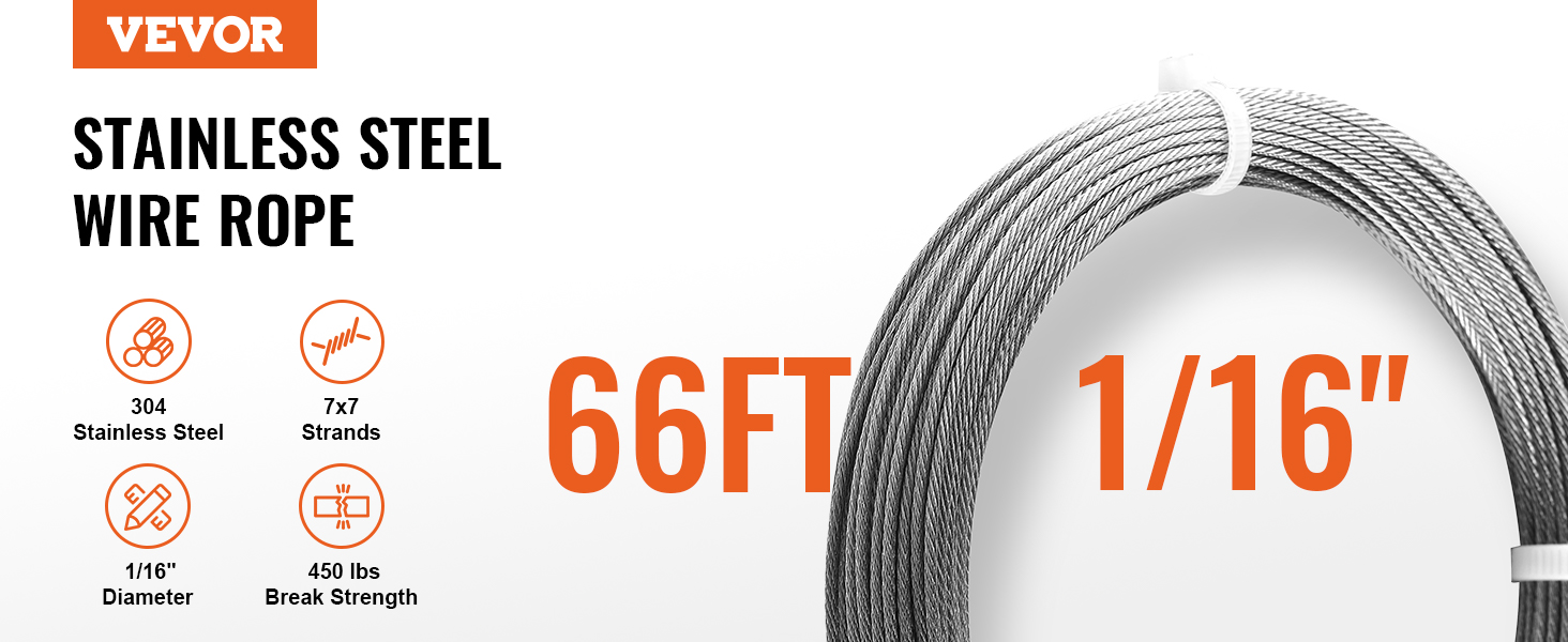 VEVOR T304 kabel av rostfritt stål 1/16