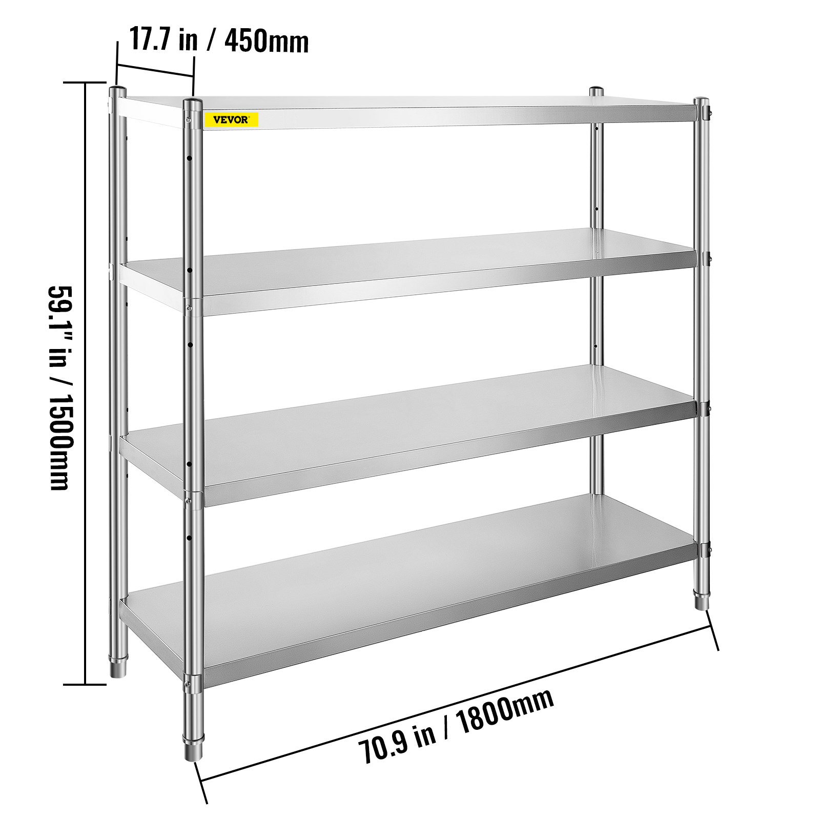 VEVOR Stainless Steel Shelving Heavy Duty Kitchen Shelf 4/5Tier Solid