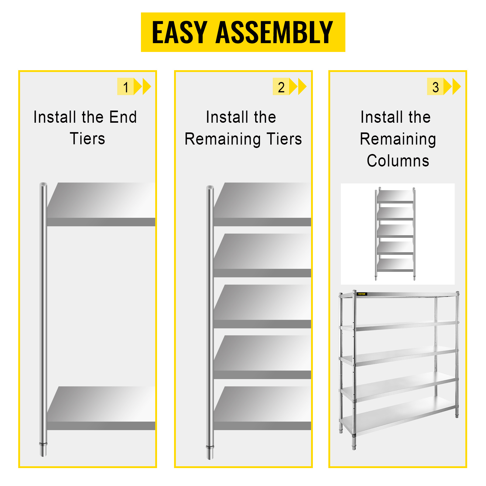 VEVOR Storage Shelf, 5-Tier Storage Shelving Unit, Stainless Steel Garage  Shelf, 47.2 x 17.7 x 70.9 inch Heavy Duty Storage Shelving, 661 Lbs Total