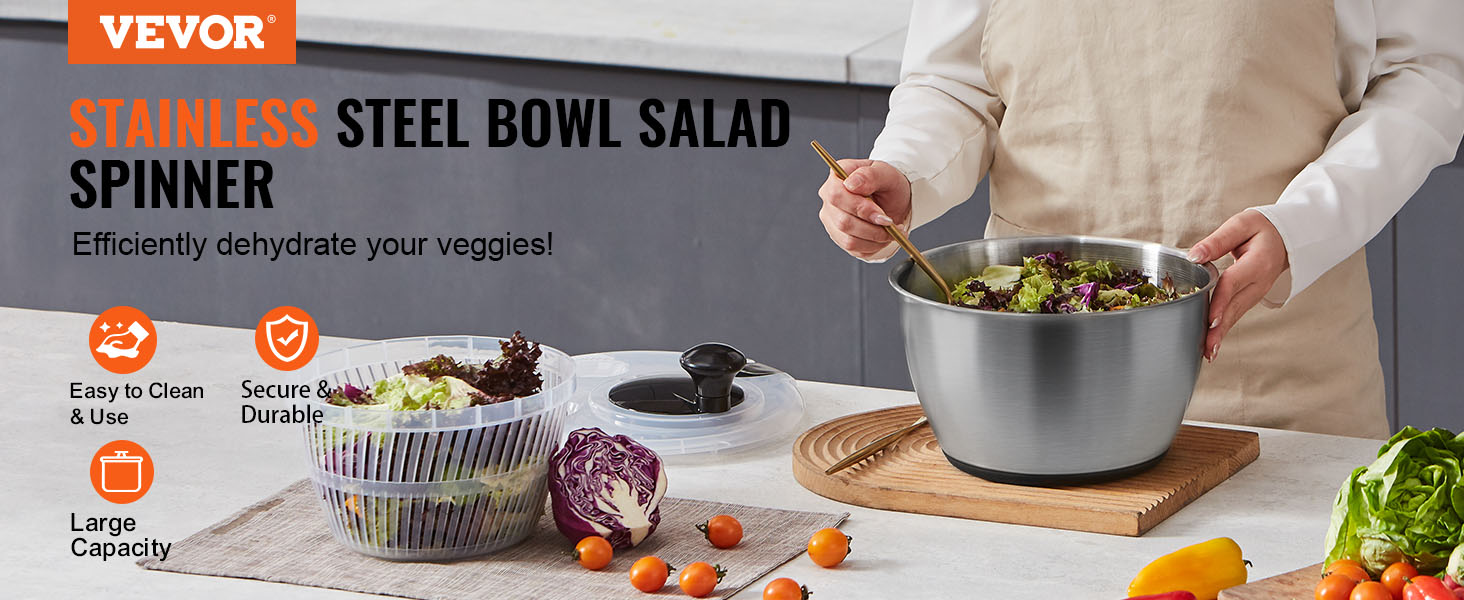 Essoreuse à Salade 6 L En Acier Inoxydable - Avec Panier Filtrant Et Couvercle - Facile à Utiliser Et à Nettoyer - Base Antidérapante