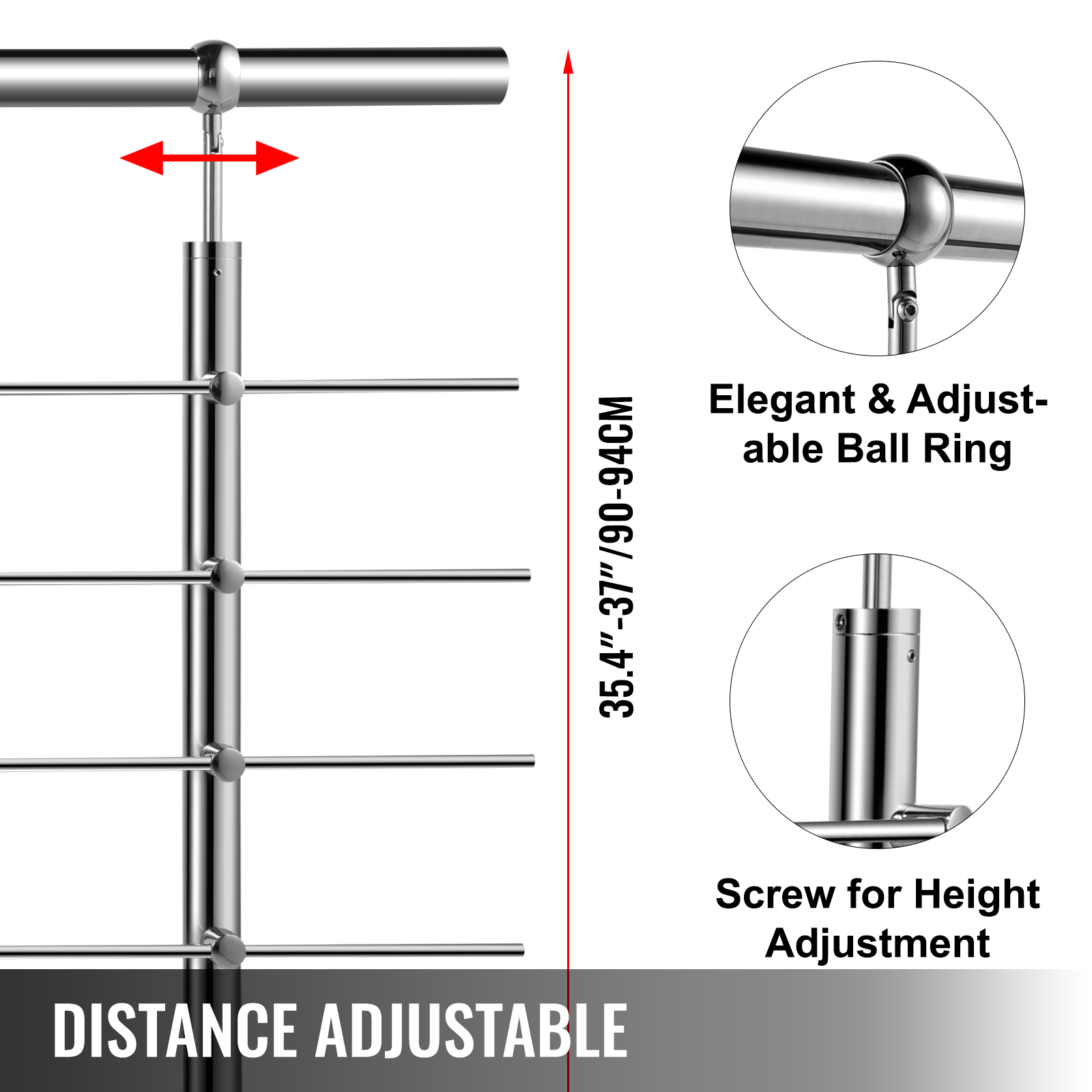 Vevor Stainless Stair Handrail Hand Rails For Steps 5 Cross Bars