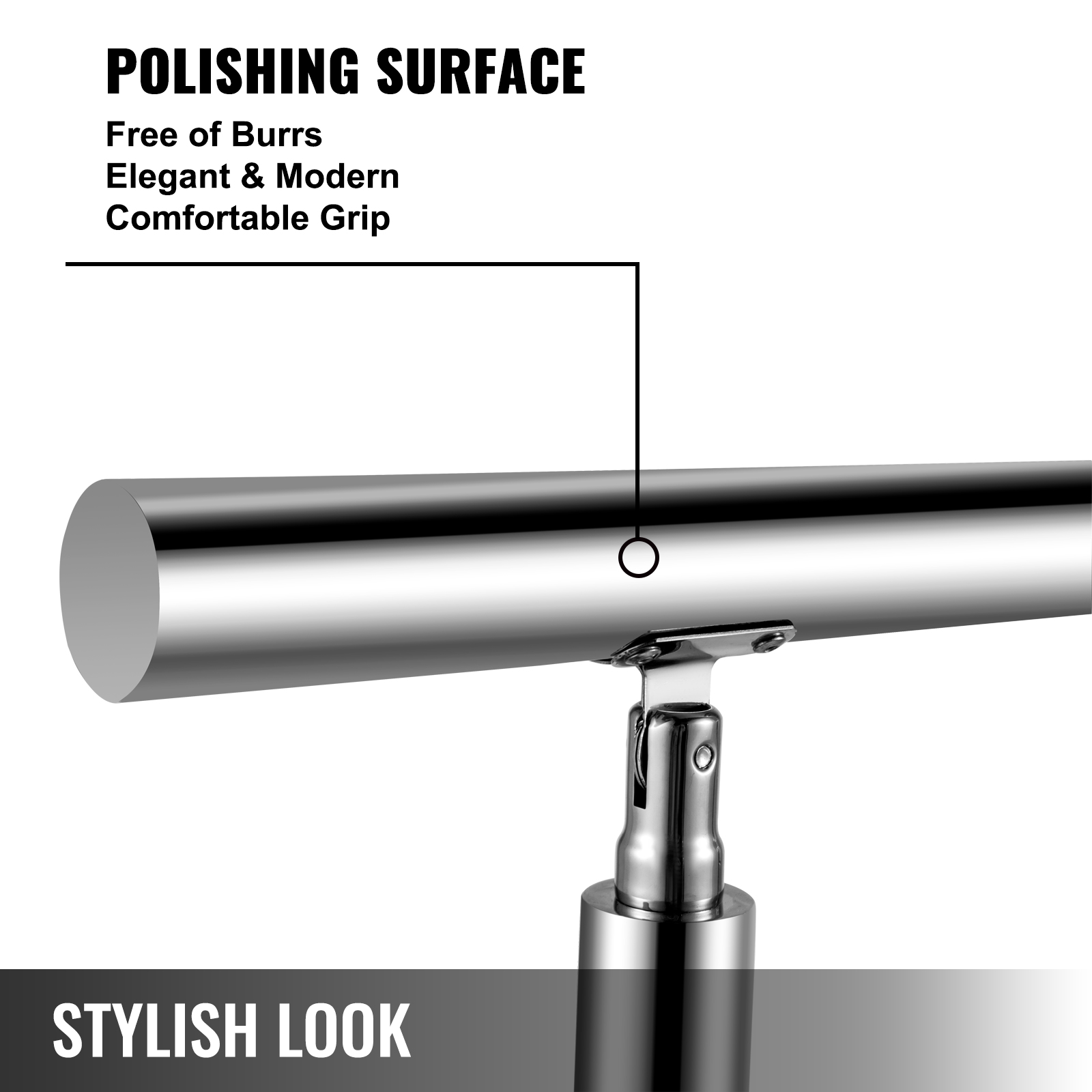 VEVOR Stainless Stair Handrail with 3 Cross Bars Hand Rails for Steps