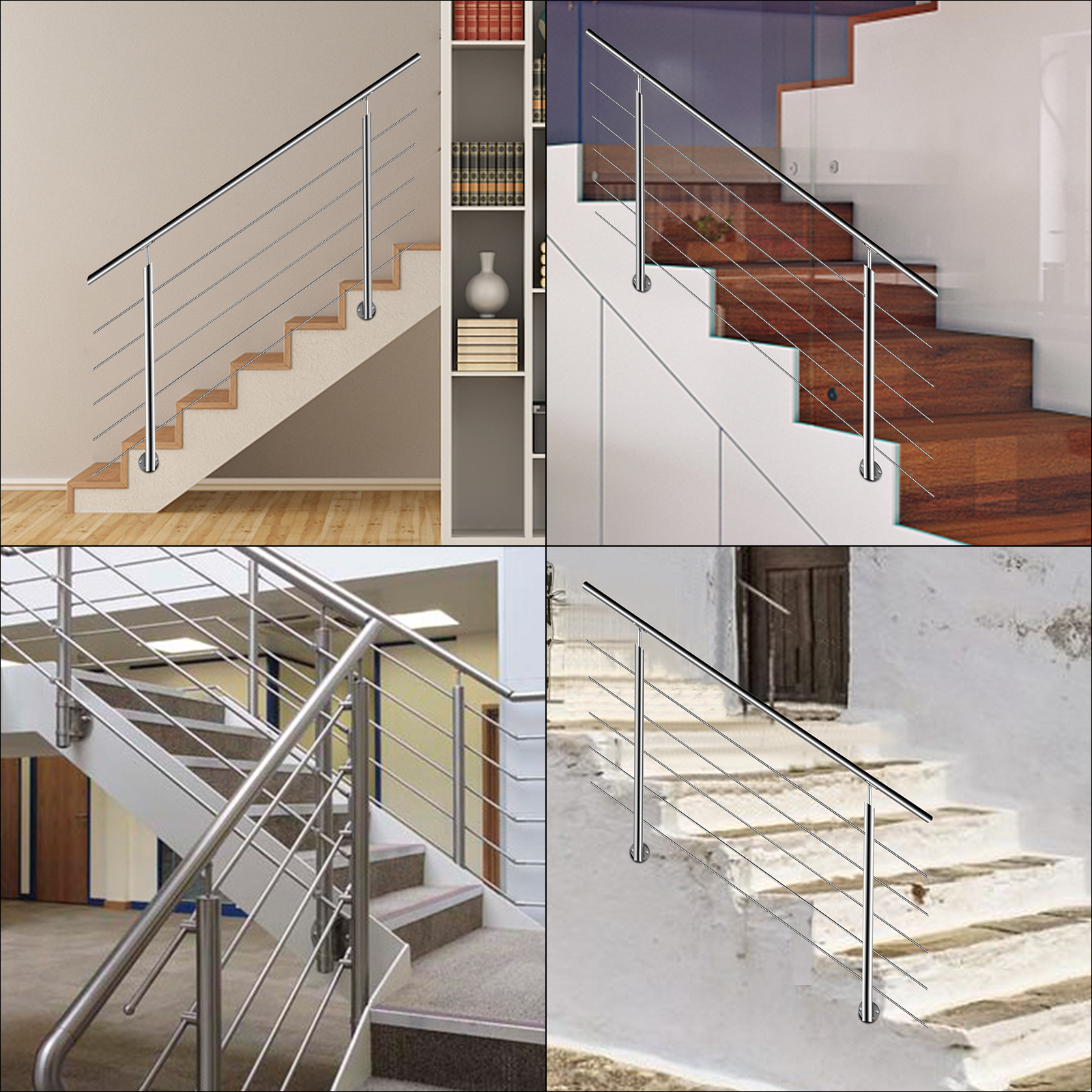 Vevor Adjustable Angle Stair Rail Stair Banister Handrail With 4 ...