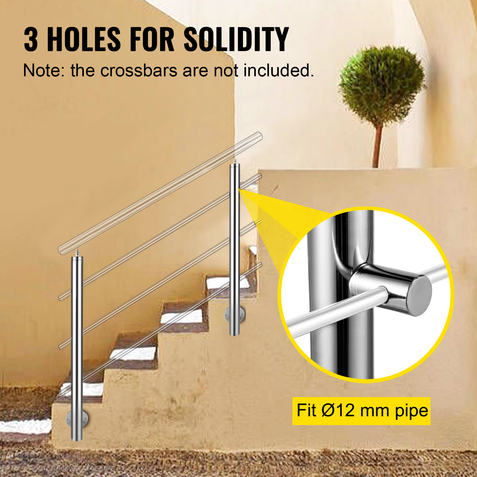 Vevor Adjustable Angle Stair Rail Stair Banister Handrail With 3 Holes ...