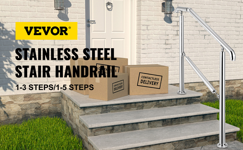 Vevor 3 Step Railing Stainless Steel Transitional Handrail Fit For