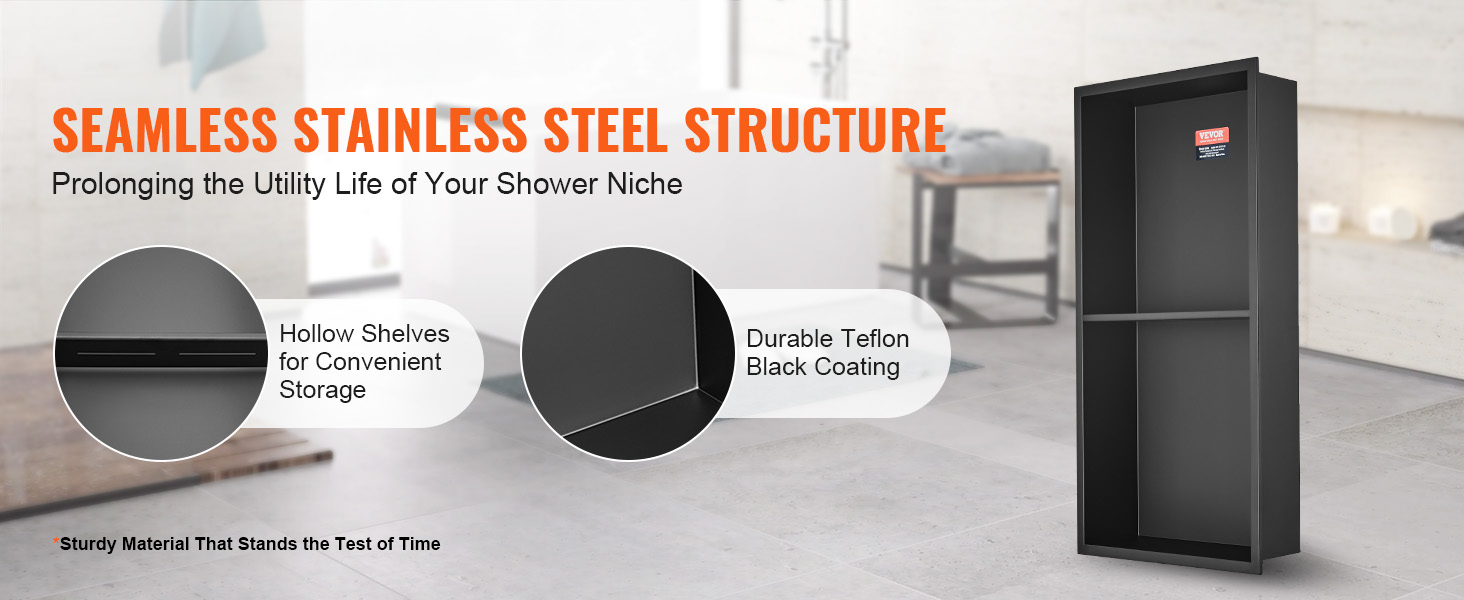 VEVOR Shower Niche Stainless Steel, 12”x24”x4” Shower Wall Niche