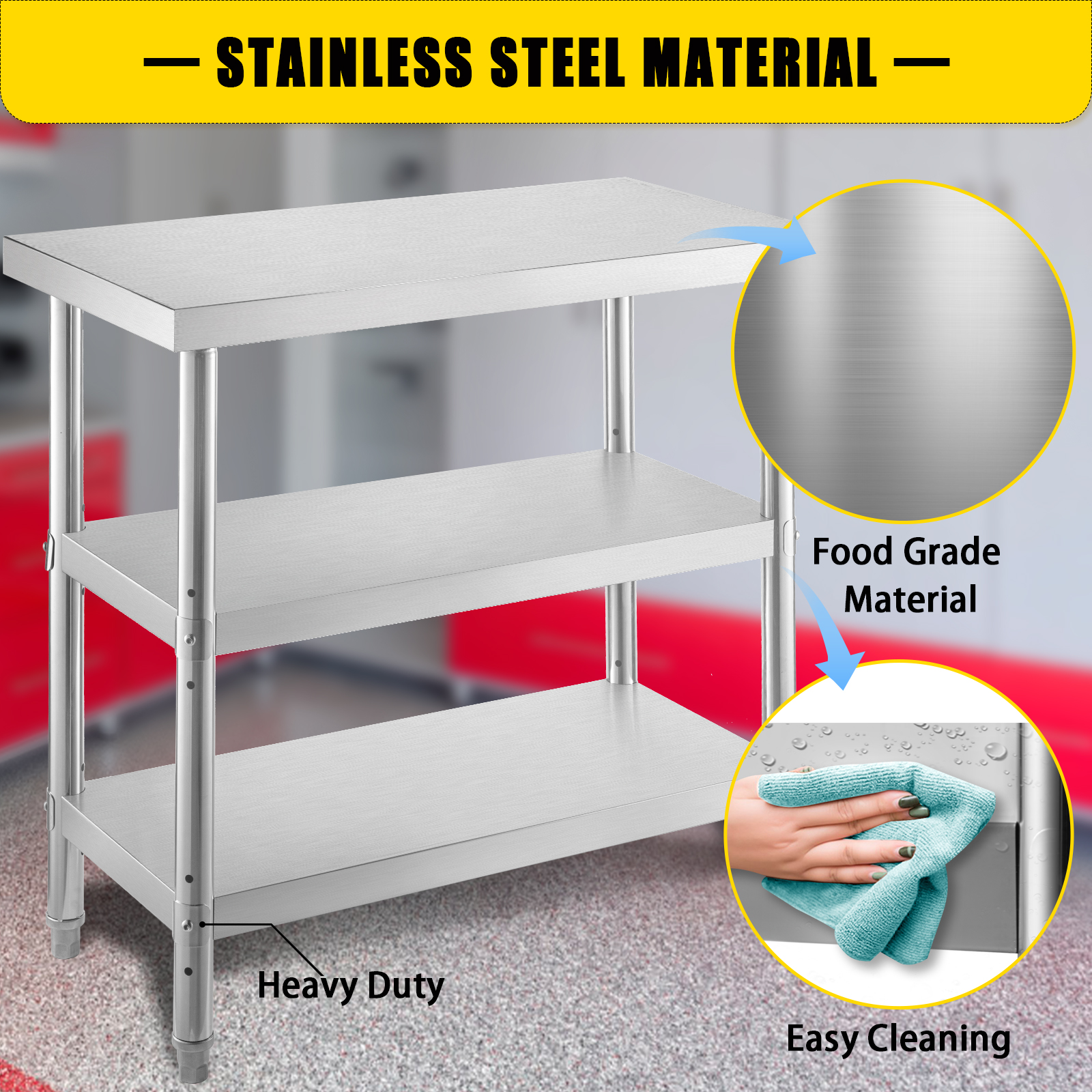 120cm Work Food Prep Table Shelf Stainless Steel Commercial Kitchen Rack Storage 