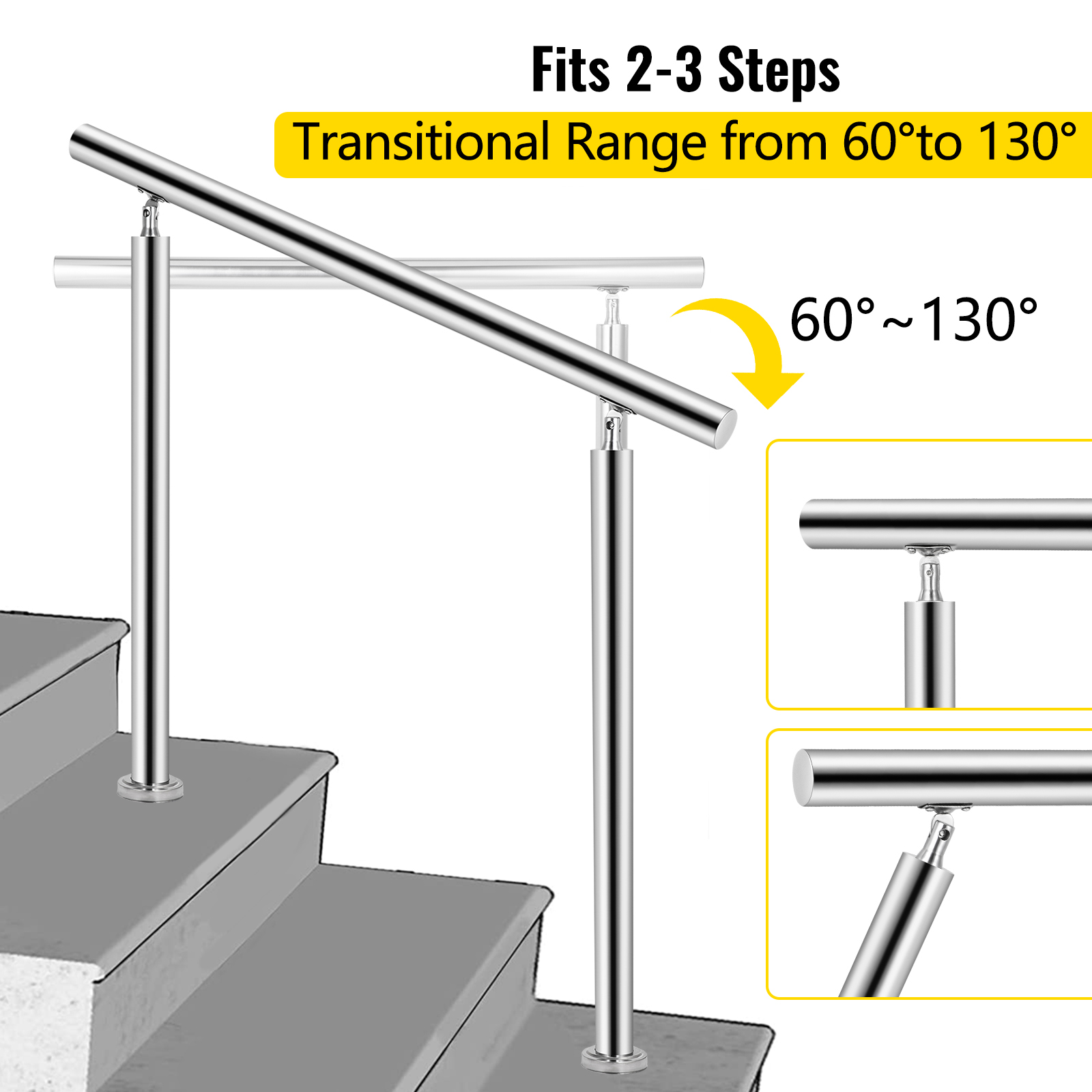 VEVOR Vevor Handrail For Outdoor Steps Stainless Steel Handrail Fits 2 ...