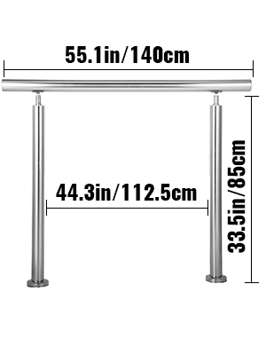 VEVOR Stainless Steel Handrail 551LBS Load Handrail for Outdoor Steps 55x34" Outdoor Stair Railing Silver Stair Handrail Transitional Range from 0 to 90° Stair Rail Fits 4-5 Steps with Screw Kit