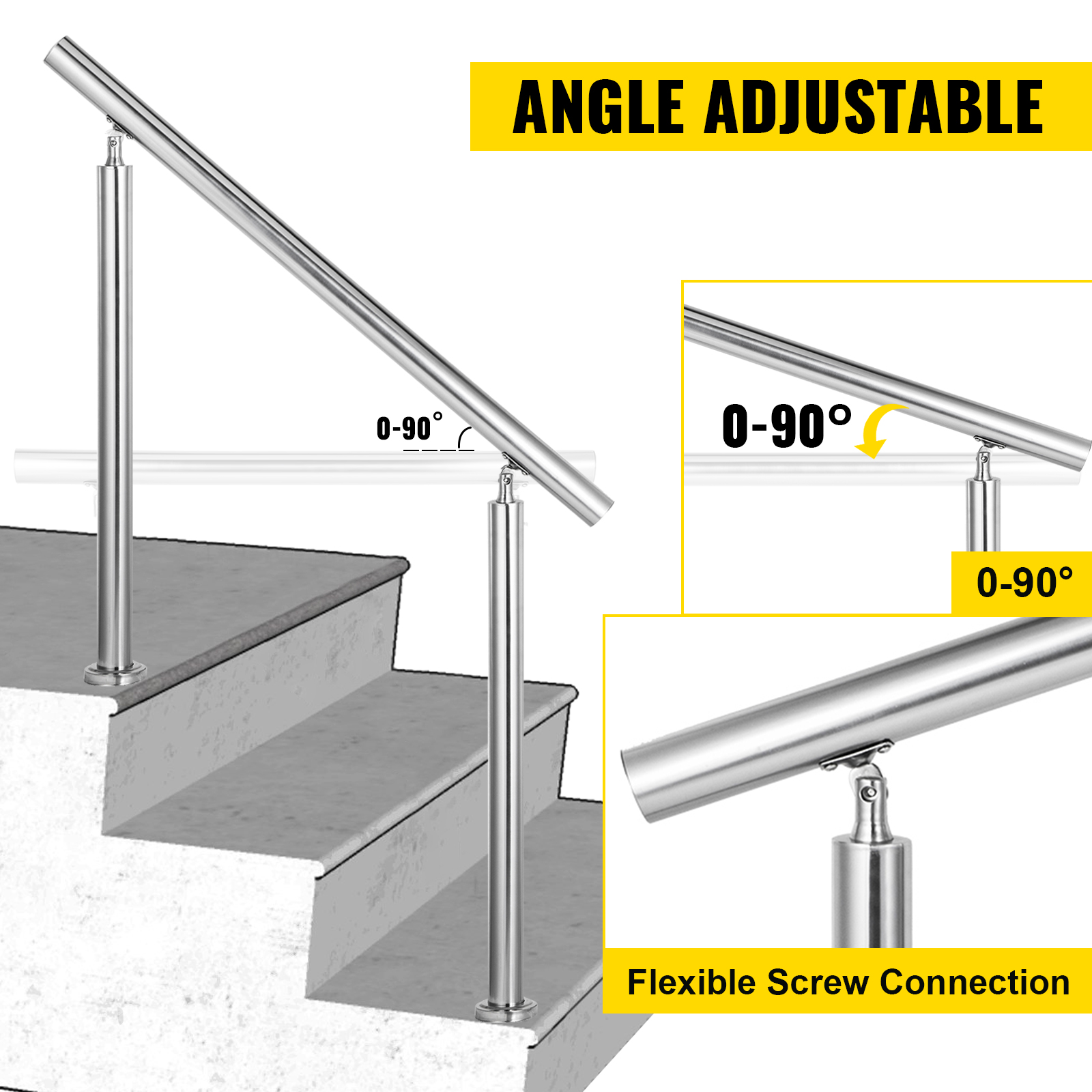 Pasamanos de escalera para porche, terraza, patio; barandilla para  exteriores e interiores; carga lateral de 330 libras, acero inoxidable,  adecuado