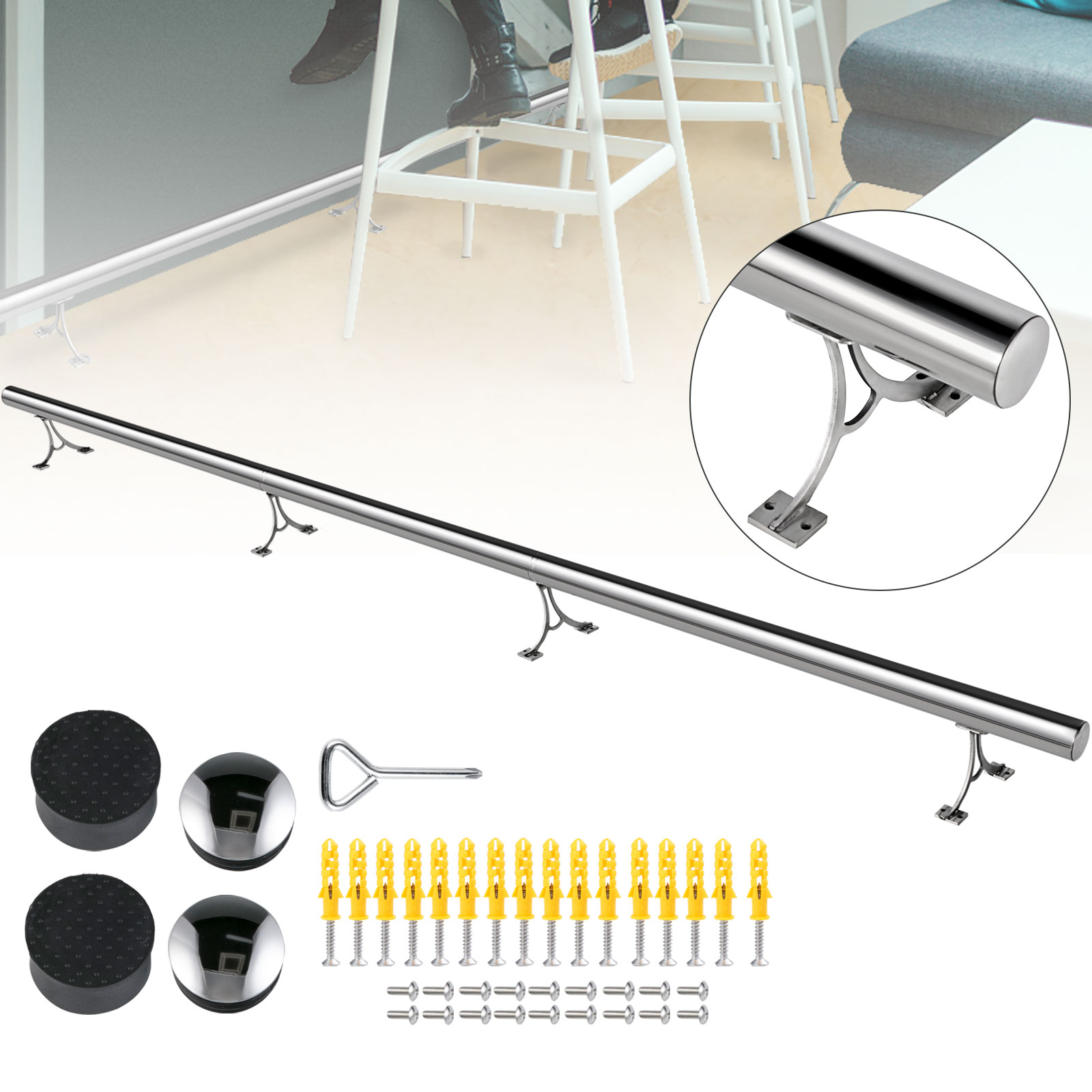 Bar Foot Rail Kit Bar Mount Foot Rail Kit, 12ft, Bar Foot Rail With 2