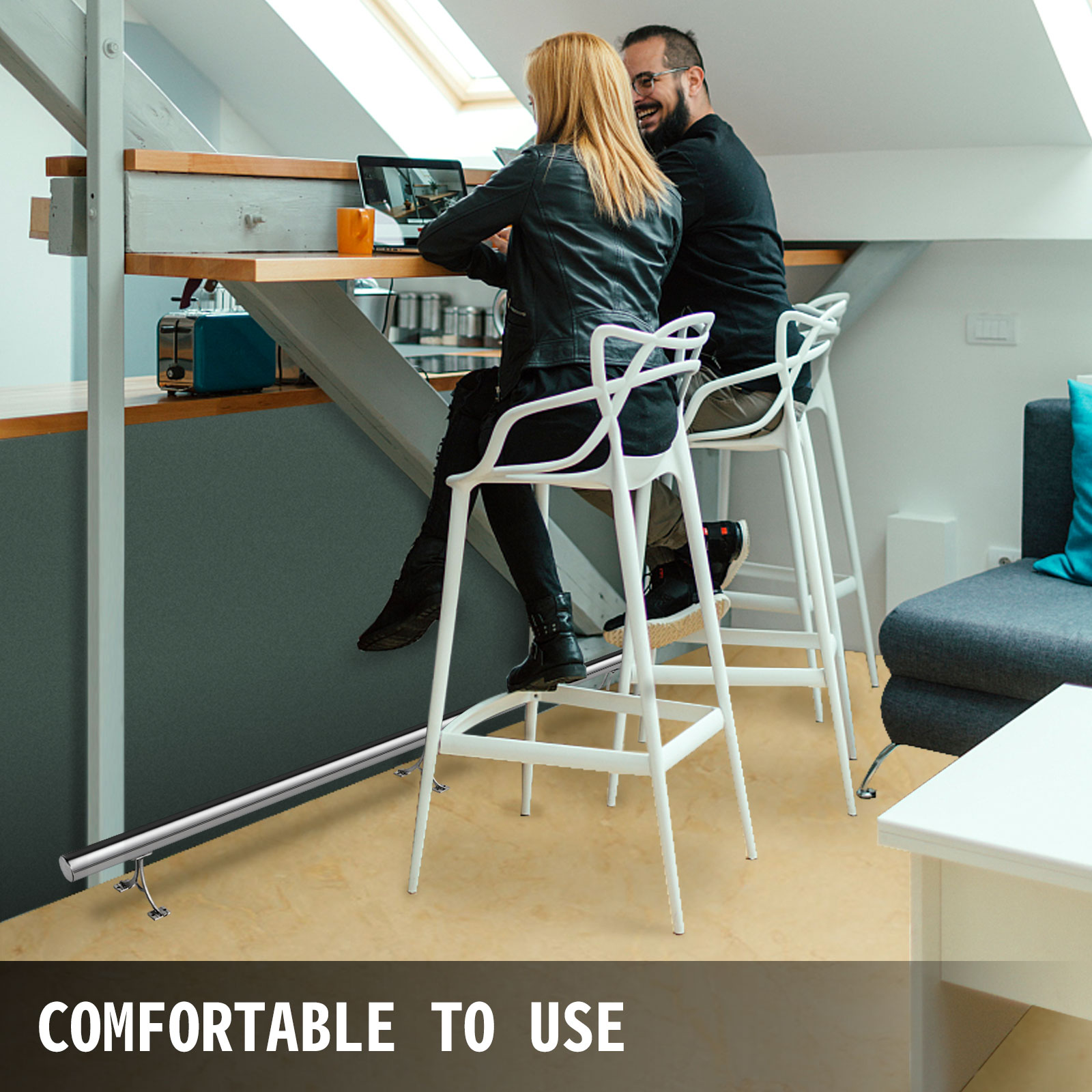 VEVOR 2''OD Bar Foot Rail Kit 6FT Long Solid Bar Mount Foot Rail Kit