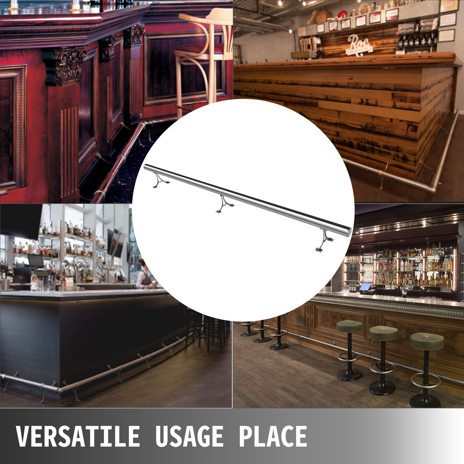 VEVOR 2''OD Bar Foot Rail Kit 6FT Long Solid Bar Mount Foot Rail Kit