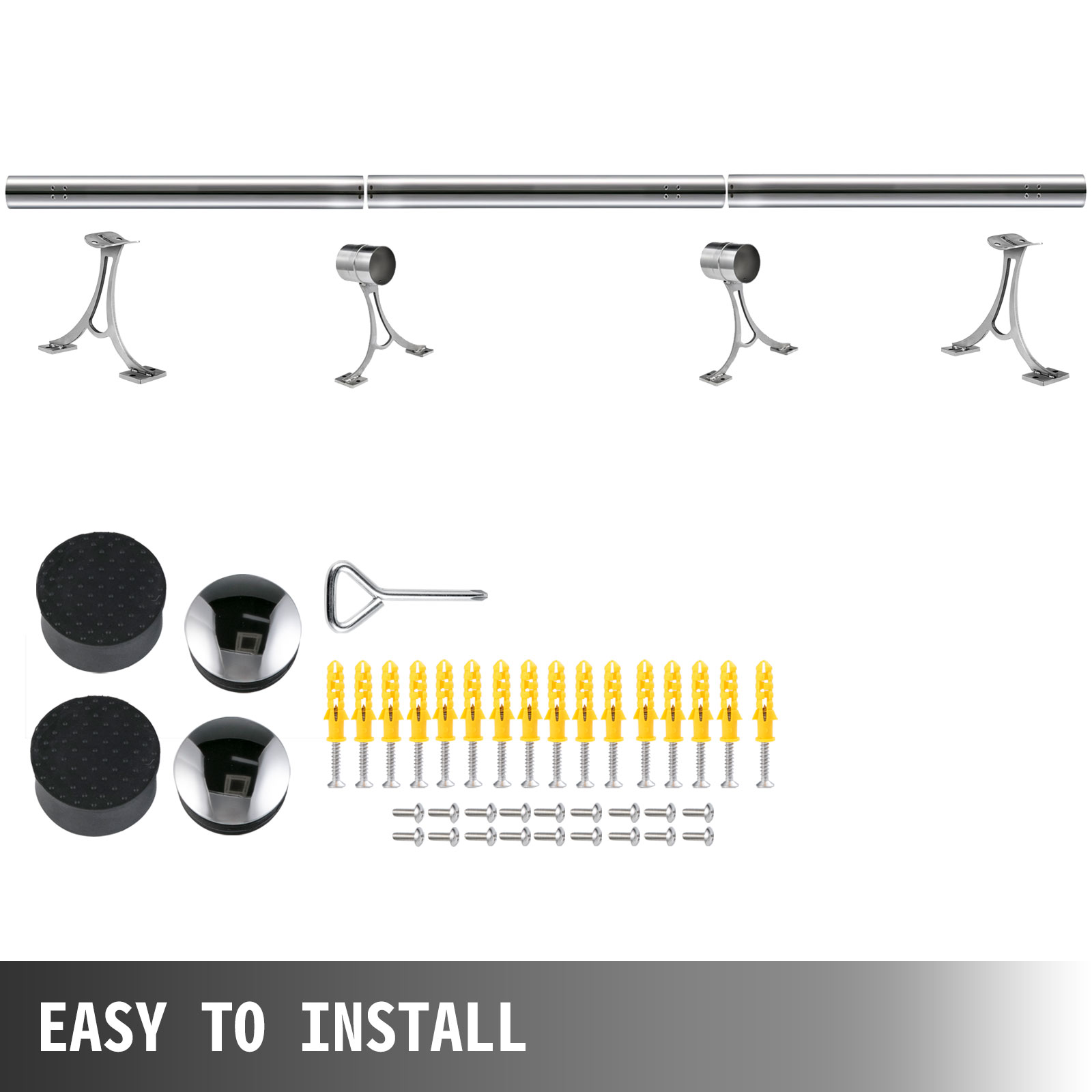 VEVOR 2''OD Bar Foot Rail Kit 9FT Length Solid Bar Mount Foot Rail Kit