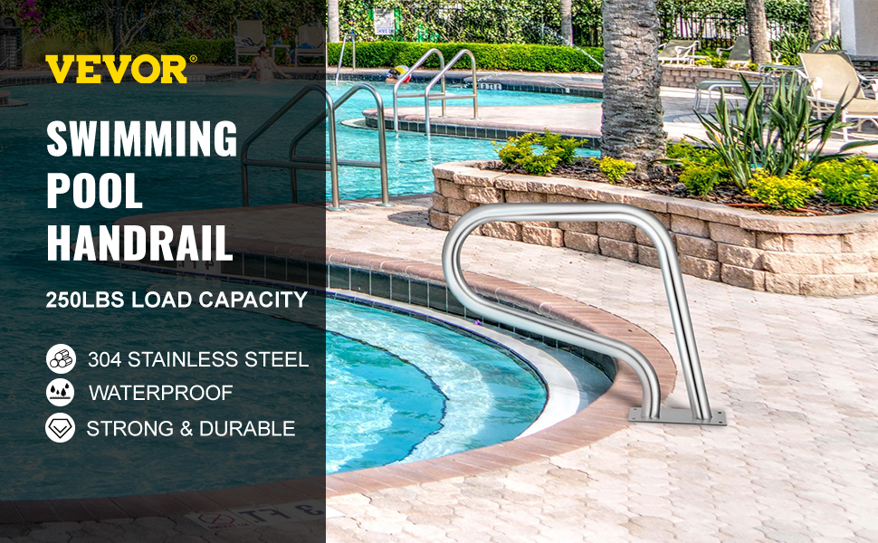 thumbnail image 2 of For Elderly TECSPACE Pool Handrail 55x32 Pool Railing, 304 Stainless Steel 250LBS Pool Railing For Inground Pool 2 of 9