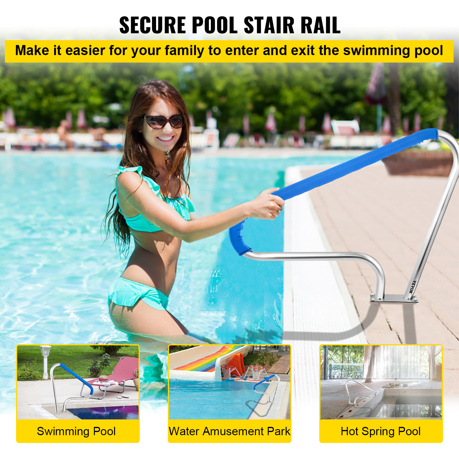Rail Piscine Acier Inox 304 - Mains Courantes Sécurité Antirouille - Parc Aquatique