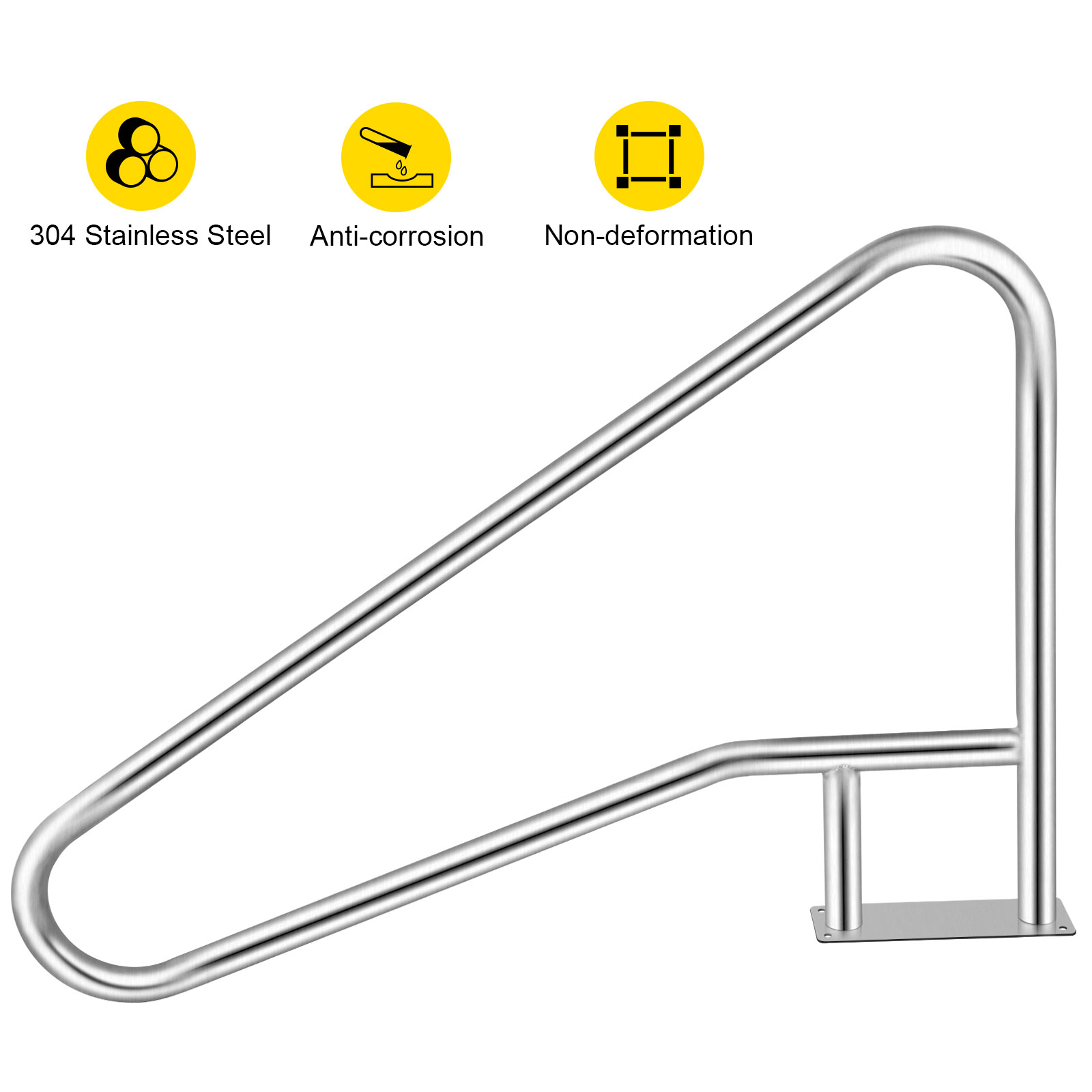 VEVOR Zwembad Roestvrij Stalen Leuningen 137x91,4 cm Leuning Afrit 113 kg Rail Zwembad Steunbalk 4,8 cm Buis 2 mm Dik met 1,2 m Handgreepafdekking 4 Ankers voor Ingang Uitgang Zwembad Spa Waterpark