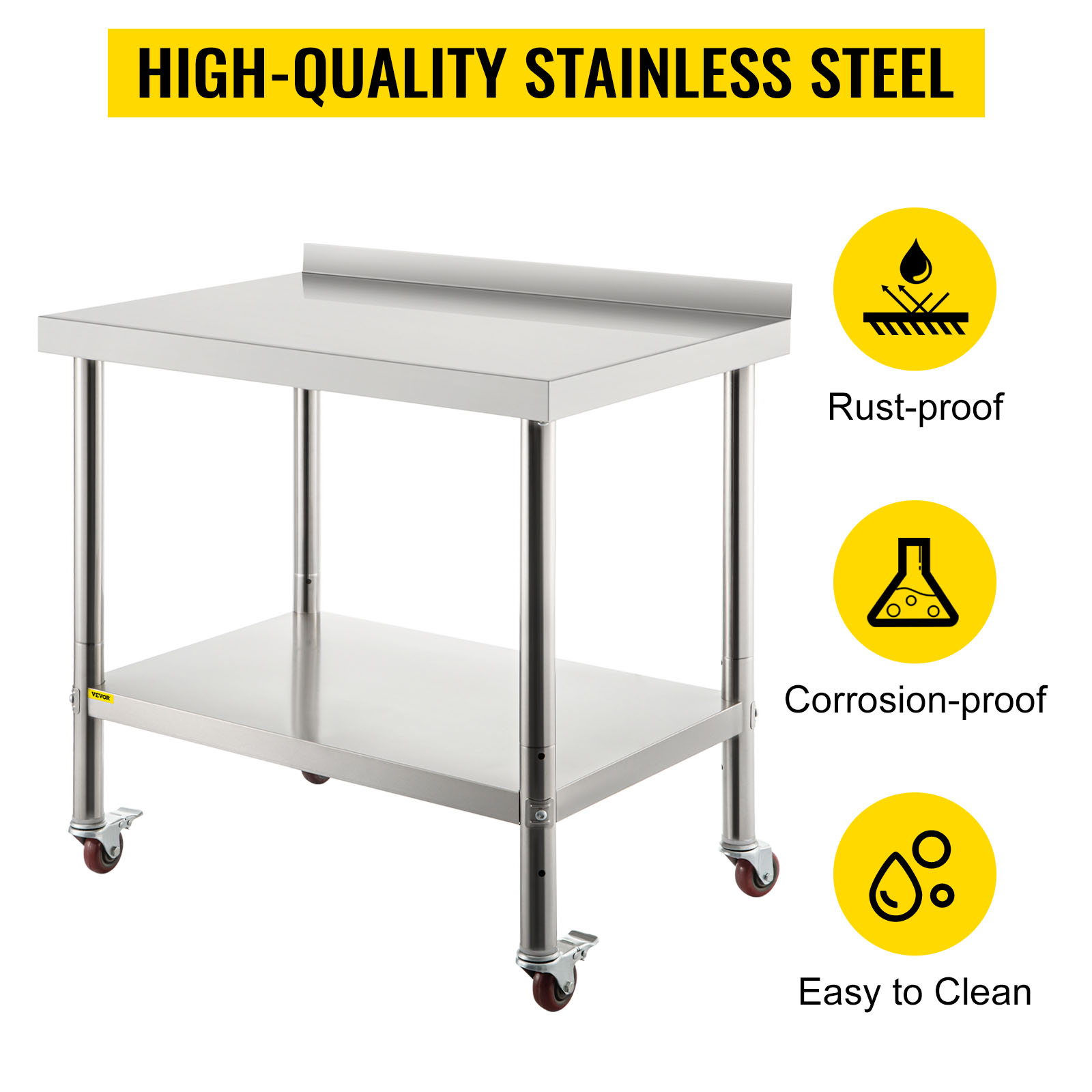 VEVOR Stainless Steel Prep Table 30 x 24 x 35 in. Heavy Duty Metal