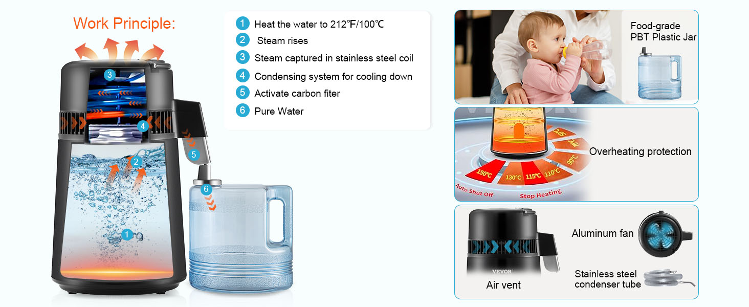 VEVOR 4L Home Countertop Wasser Destilliergerät Purifier Maschine  Temperatur-Einstellung 750 W ZLSJSC-4GJBJJDWK1V2 günstig versandkostenfrei  online kaufen: große Auswahl günstige Preise