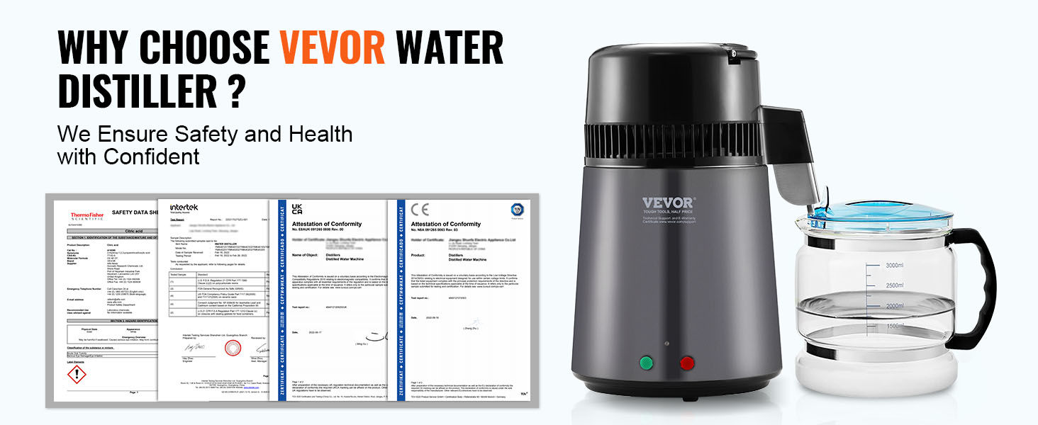VEVOR Water Distiller, 4L 1.05 Gallon Pure Water Purifier Filter