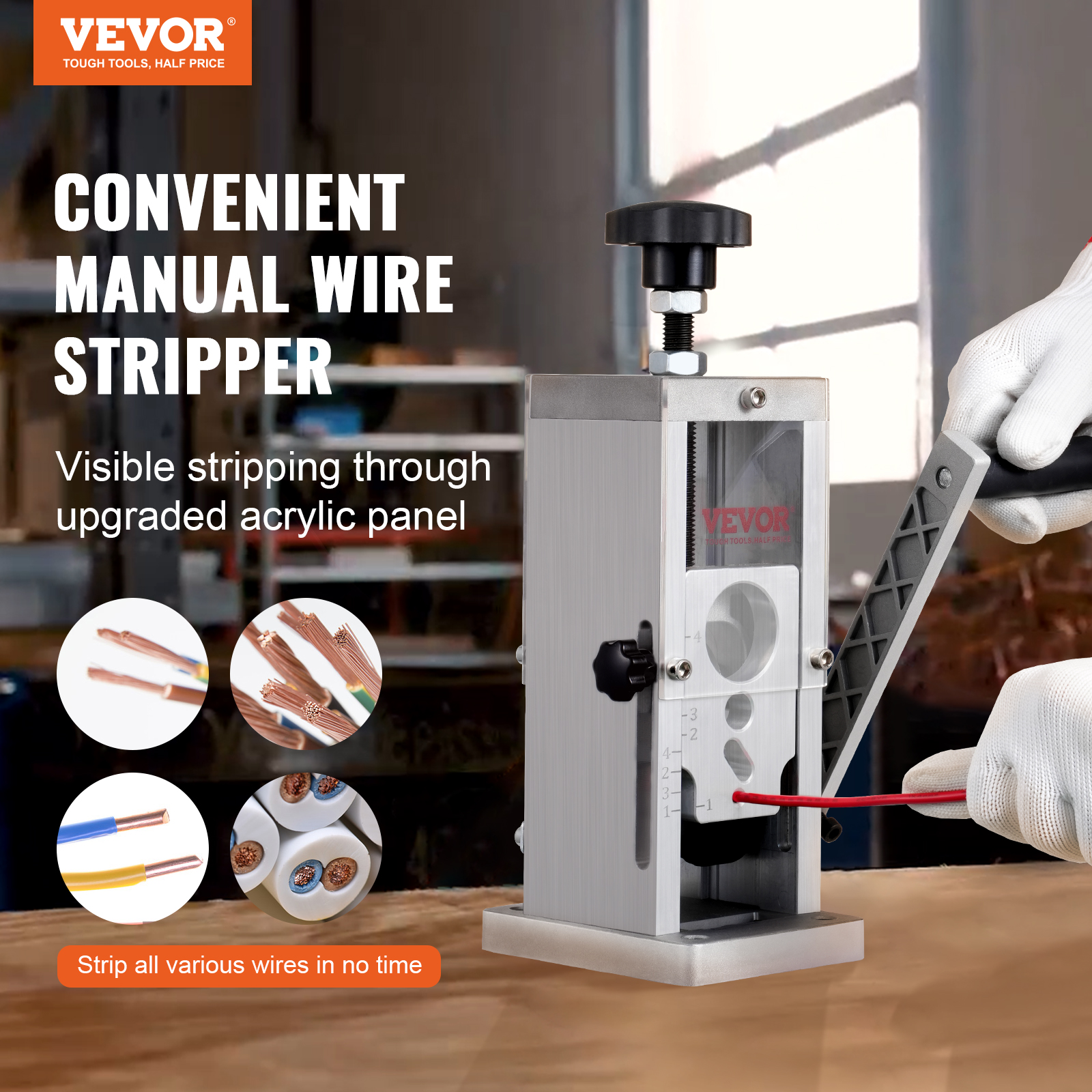 VEVOR Manual Wire Stripping Machine, 0.06''-1.5'' Copper Stripper with Hand  Crank or Drill Powered, Visible Stripping Depth Reference, Portable  Aluminum Frame Wire Peeler for Scrap Copper Recycling