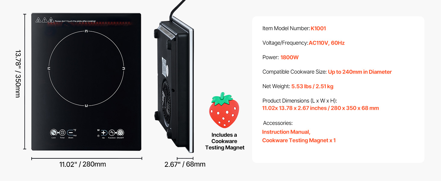 Portable induction cooktop,1800w,9 temp levels