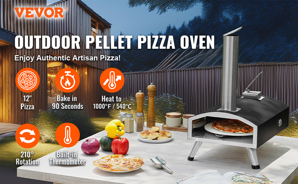 12 Inch Outdoor Pizza Oven – Portable, Gas/Wood Pellet, Rotating Stone, 1000°F