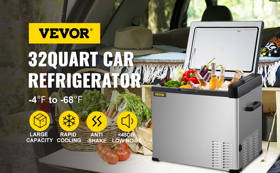 VEVOR Portable Car Refrigerator 32 Qt, 12v Portable Freezer with