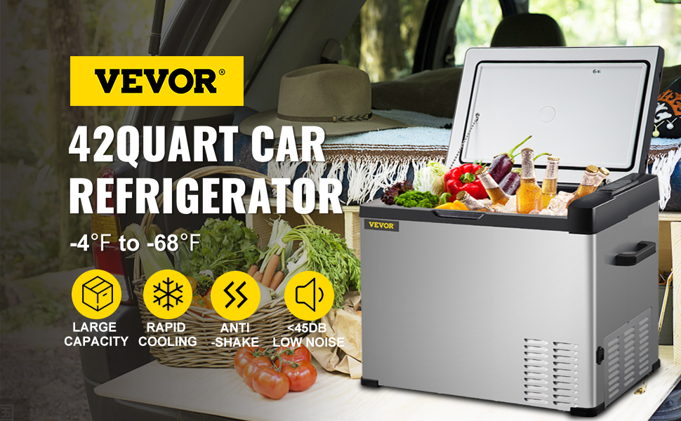 VEVOR 12 Volt Refrigerator, Portable Refrigerator (-4℉~68℉) With APP  Control Car Compressor Fridge Cooler 12V/24V DC and 110-220V AC For Camping,  Road Trip, Boat, Skincare, Outdoor and Home (42 Quart)