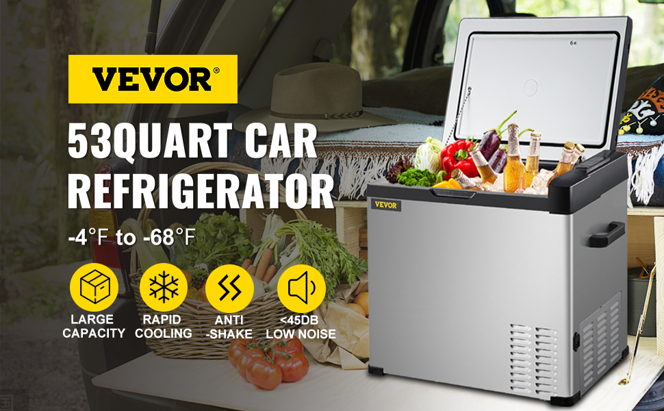 VEVOR 12 Volt Refrigerator, Portable Refrigerator (-4℉~68℉) With APP  Control Car Compressor Fridge Cooler 12V/24V DC and 110-220V AC For  Camping, Road Trip, Boat, Skincare, Outdoor and Home (53 Quart)