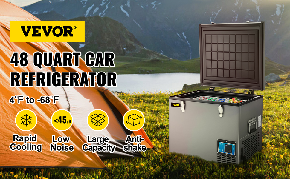 VEVOR Portable Refrigerator 48 Quart, 12 volt Refrigerator with Compressor  and App Control, Metal Shell Chest Refrigerator, -4℉ to 68℉, DC 12/24V, AC  110-240V（Home & Car Use）