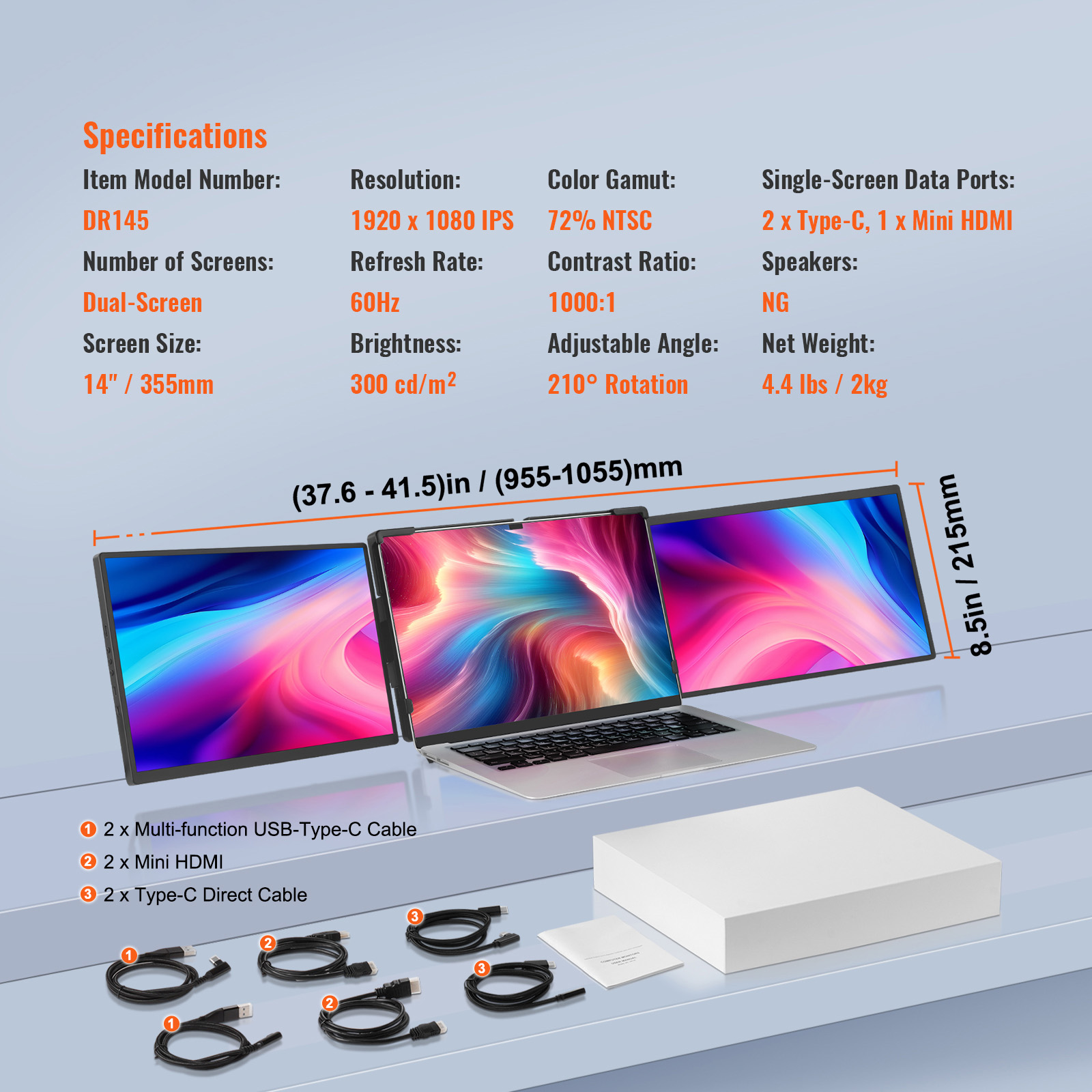 Laptop Screen Extender 14in HD 1080P Portable Monitor for 13"-17" Laptop - Picture 9 of 26