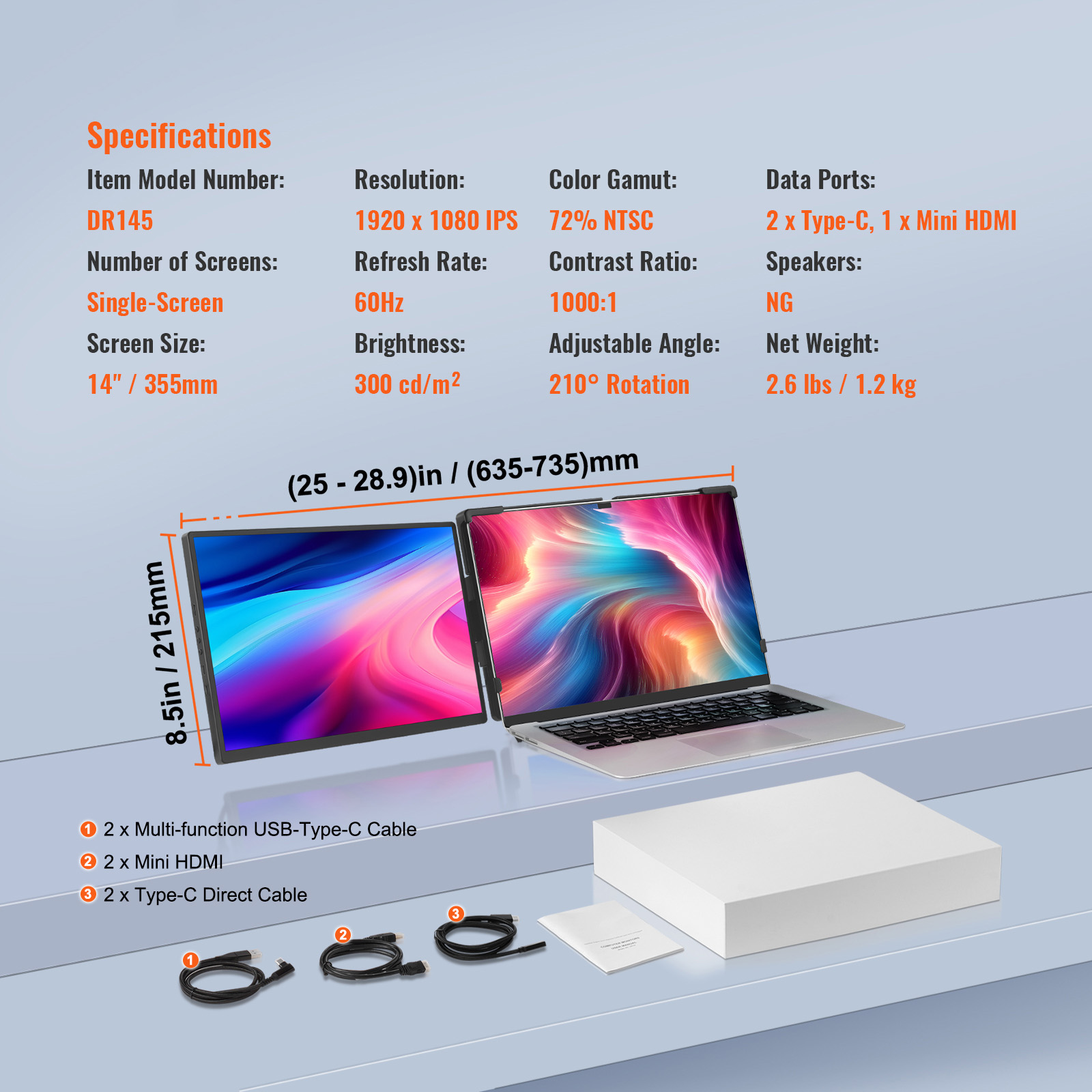 Laptop Screen Extender 14in HD 1080P Portable Monitor for 13"-17" Laptop - Picture 21 of 26